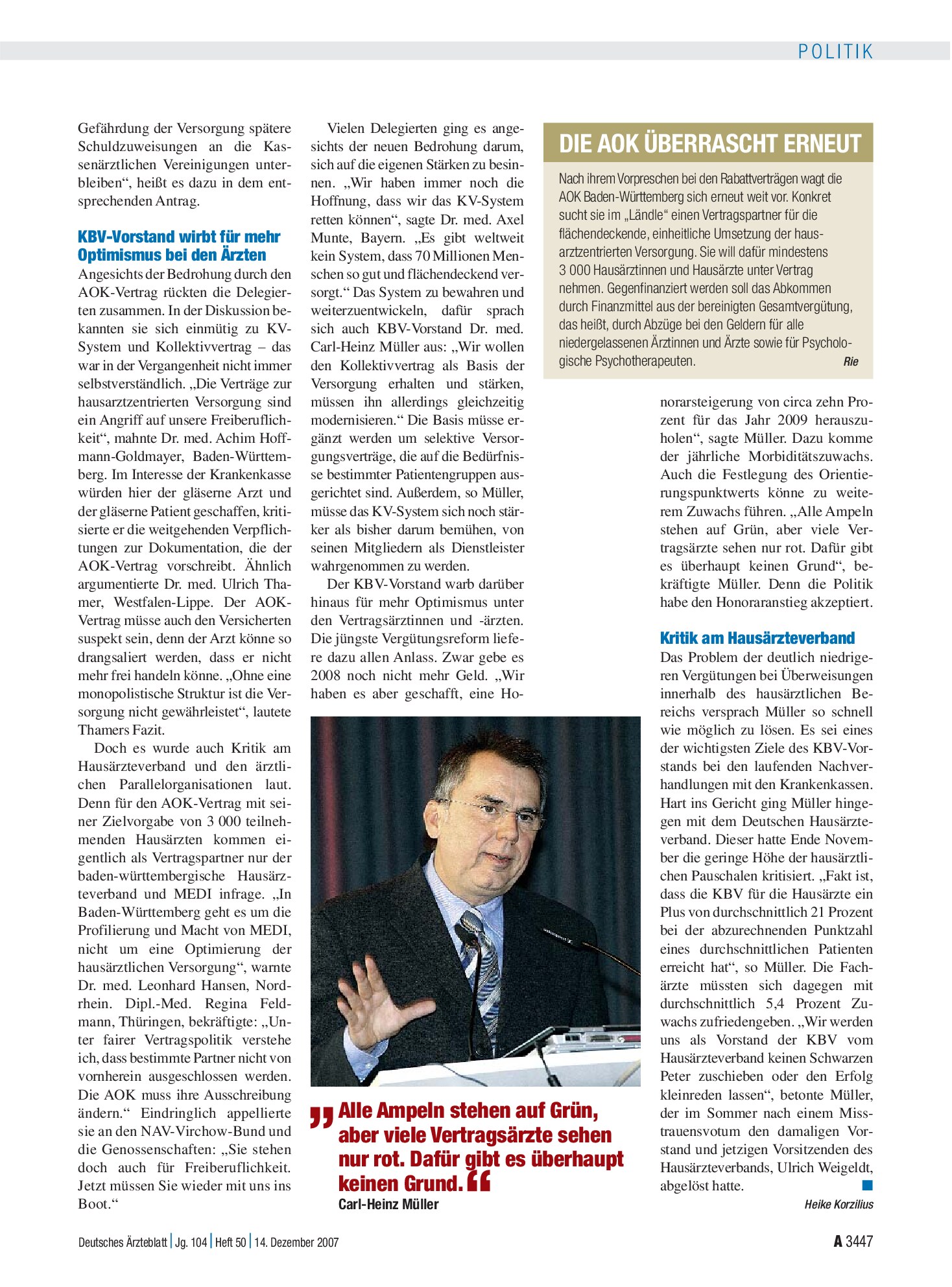 Vorschauseite 1: Die AOK überrascht erneut – Deutsches Ärzteblatt