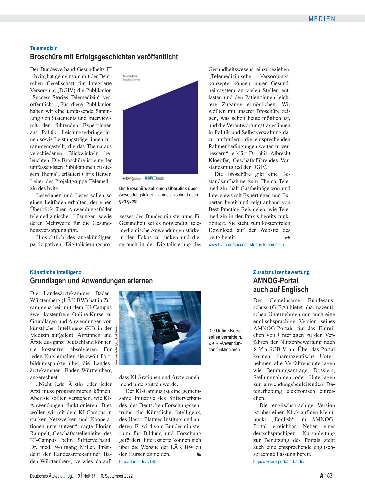Vorschauseite 1: Zusatznutzenbewertung: AMNOG-Portal auch auf Englisch – Deutsches Ärzteblatt