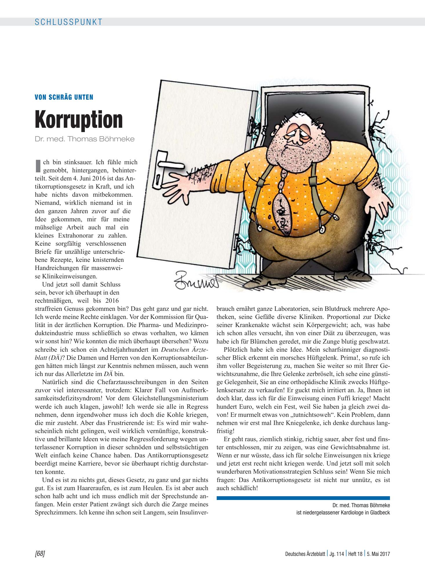 Vorschauseite 1: Von schräg unten: Korruption – Deutsches Ärzteblatt