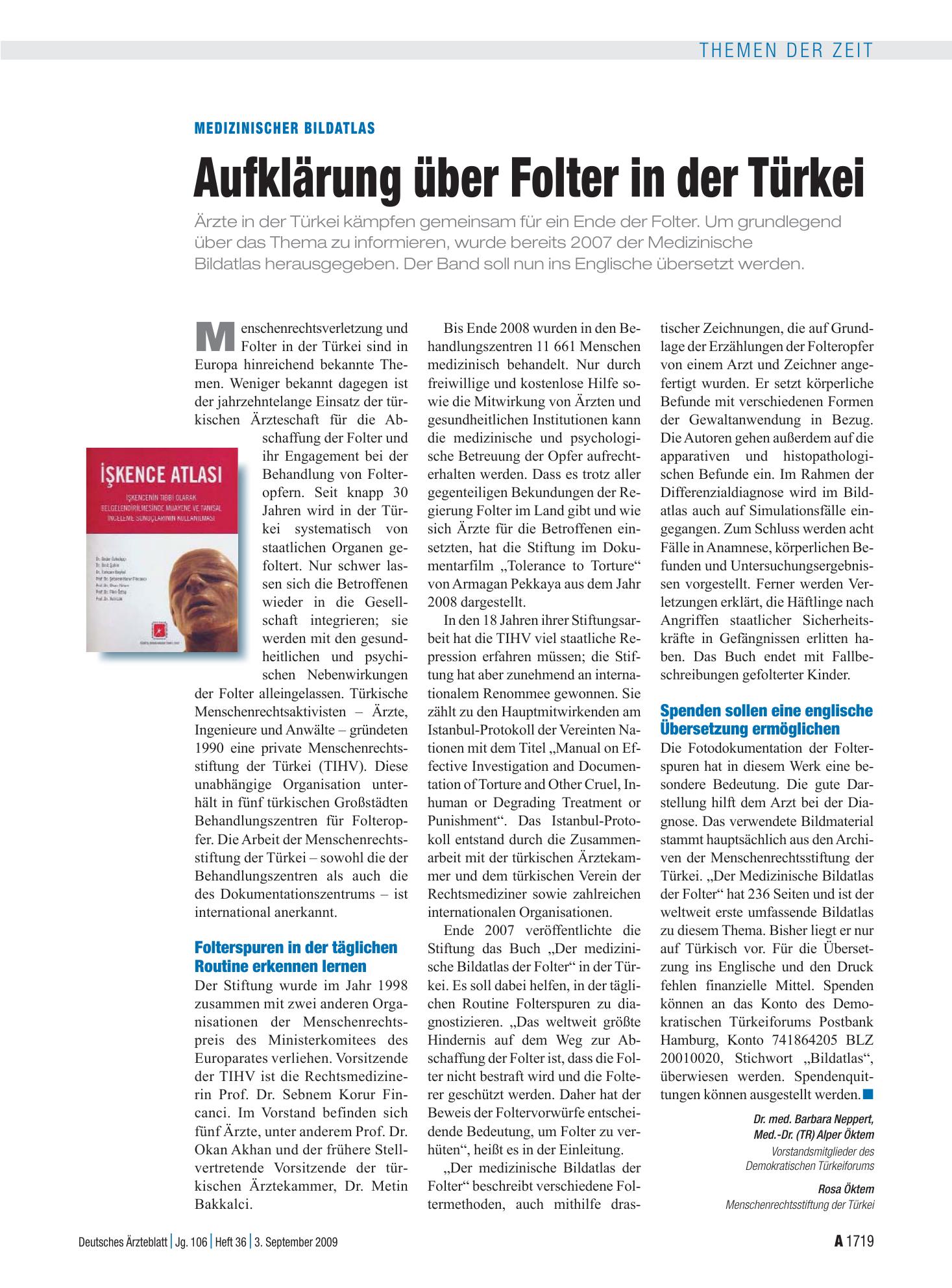 Vorschauseite 1: Medizinischer Bildatlas: Aufklärung über Folter in der Türkei – Deutsches Ärzteblatt