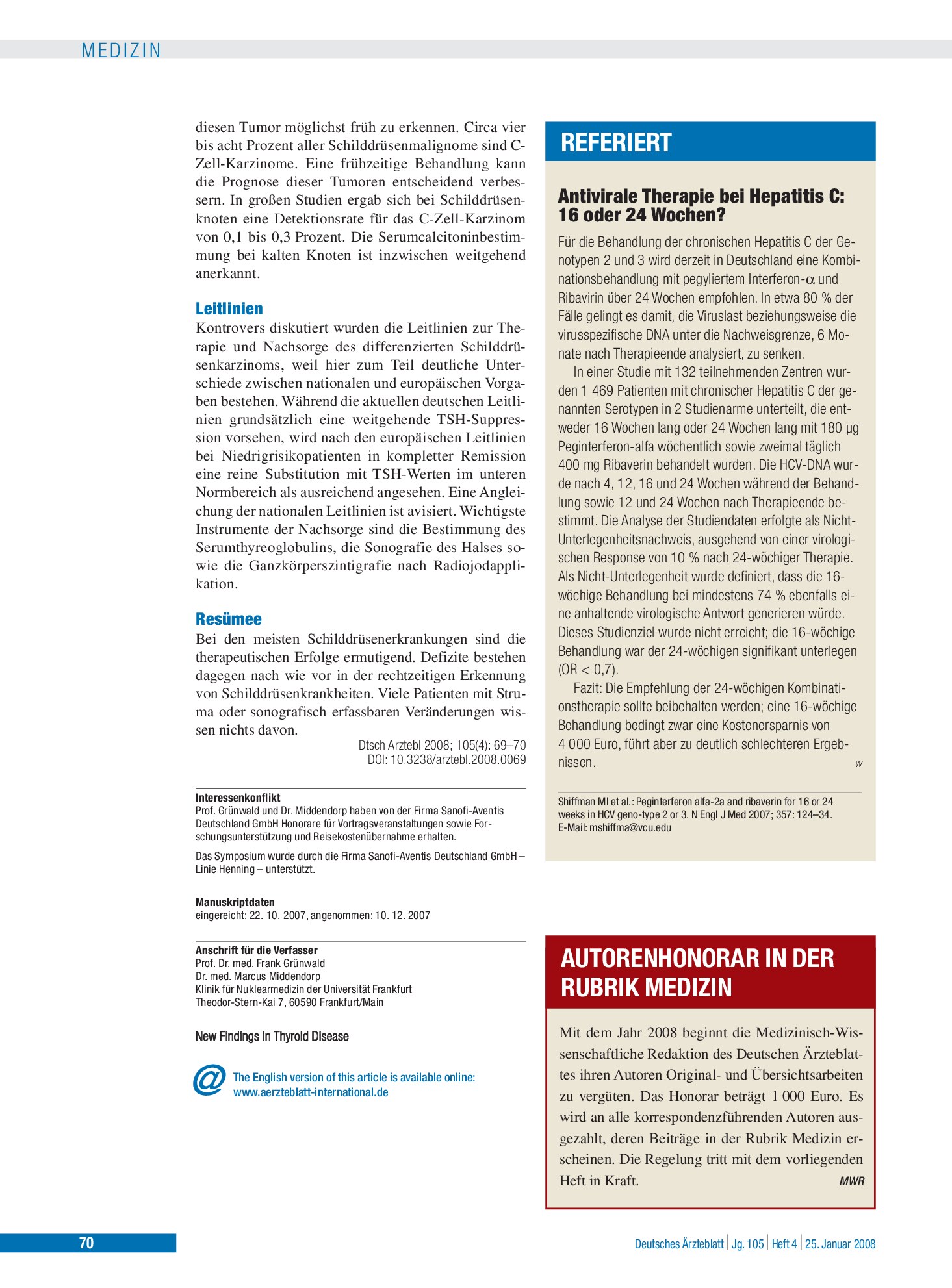 Vorschauseite 1: Antivirale Therapie bei Hepatitis C: 16 oder 24 Wochen? – Deutsches Ärzteblatt