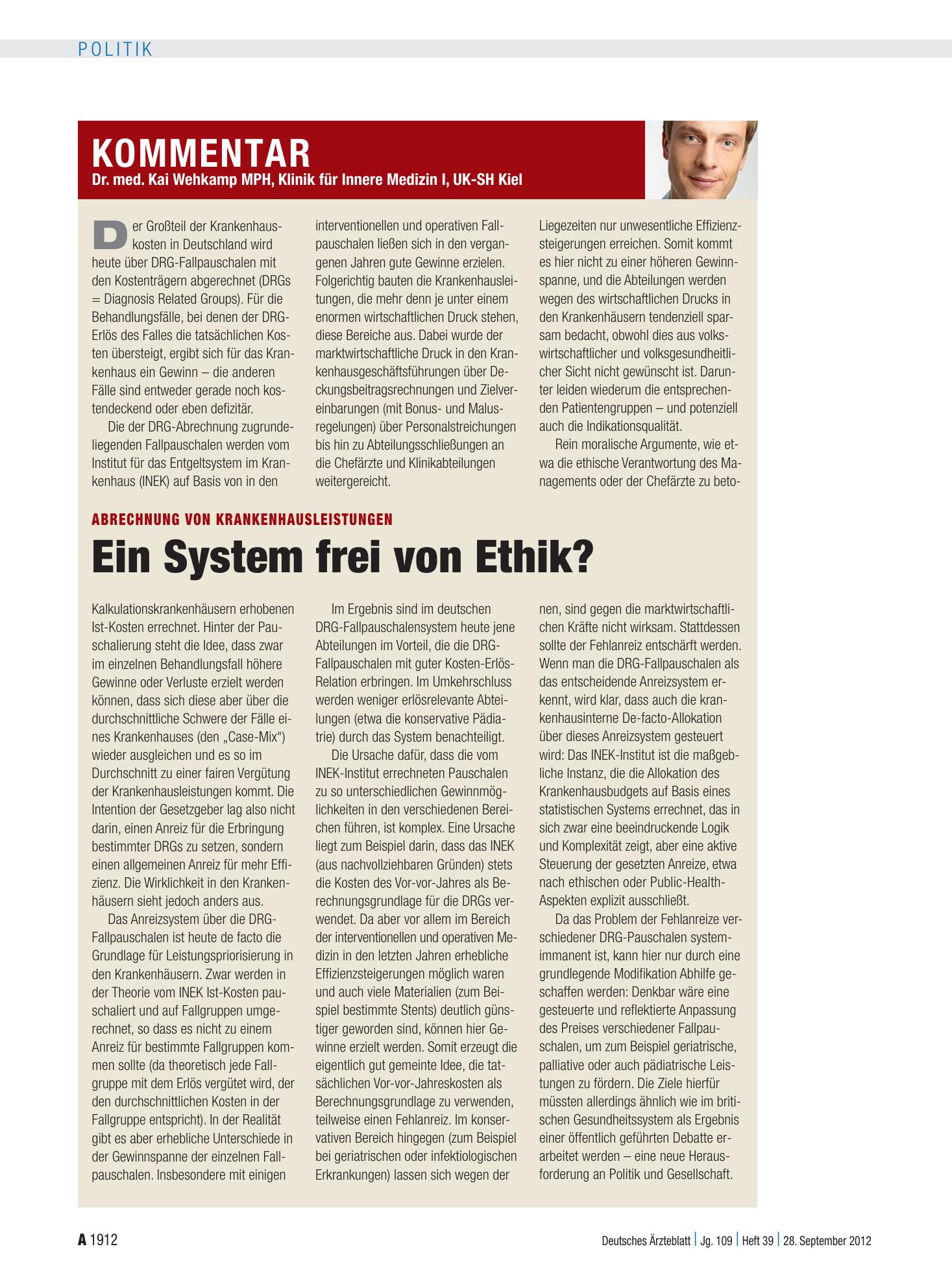 Vorschauseite 1: Abrechnung von Krankenhausleistungen: Ein System frei von Ethik? – Deutsches Ärzteblatt