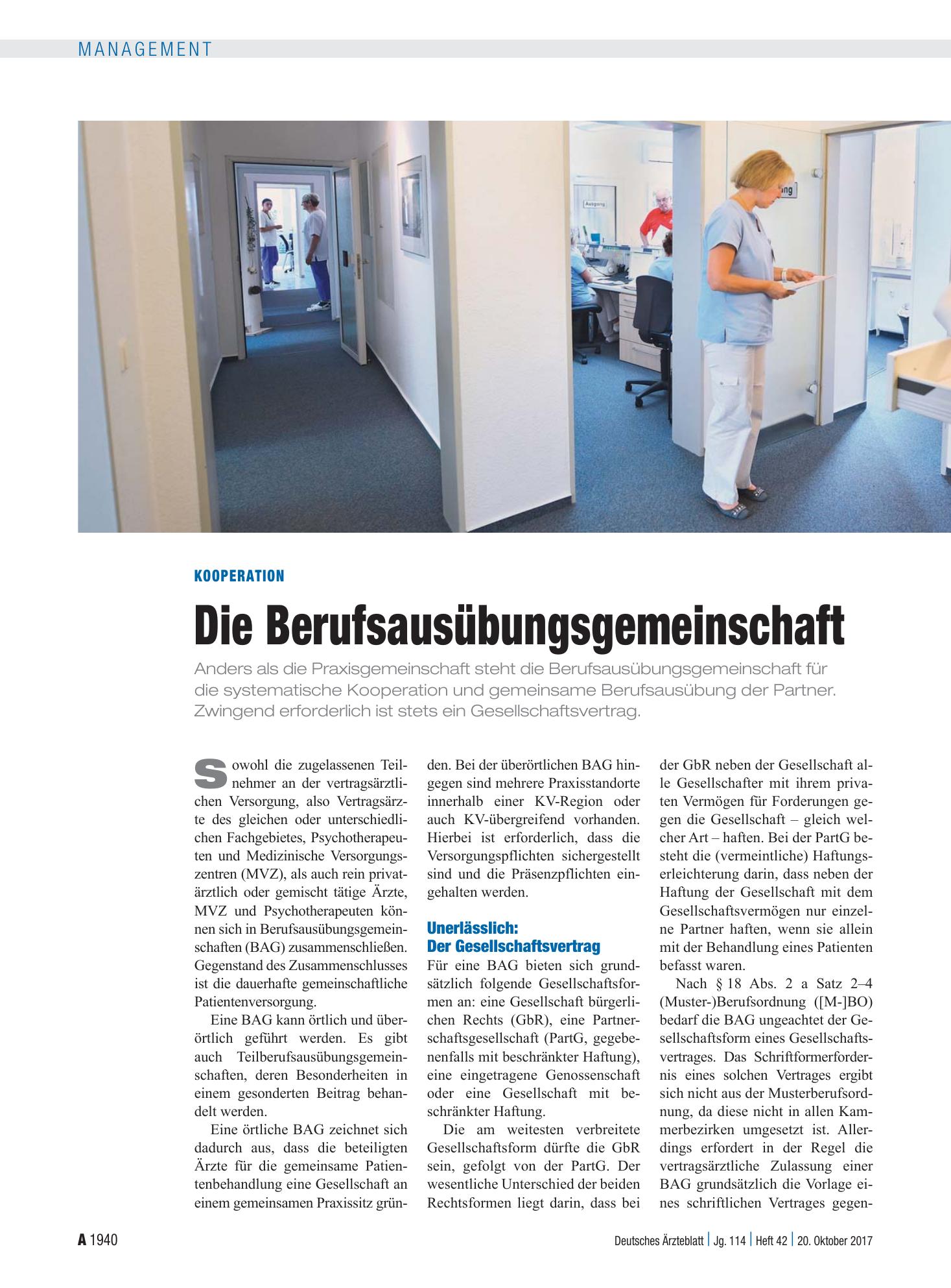 Vorschauseite 1: Kooperation: Die Berufsausübungsgemeinschaft – Deutsches Ärzteblatt