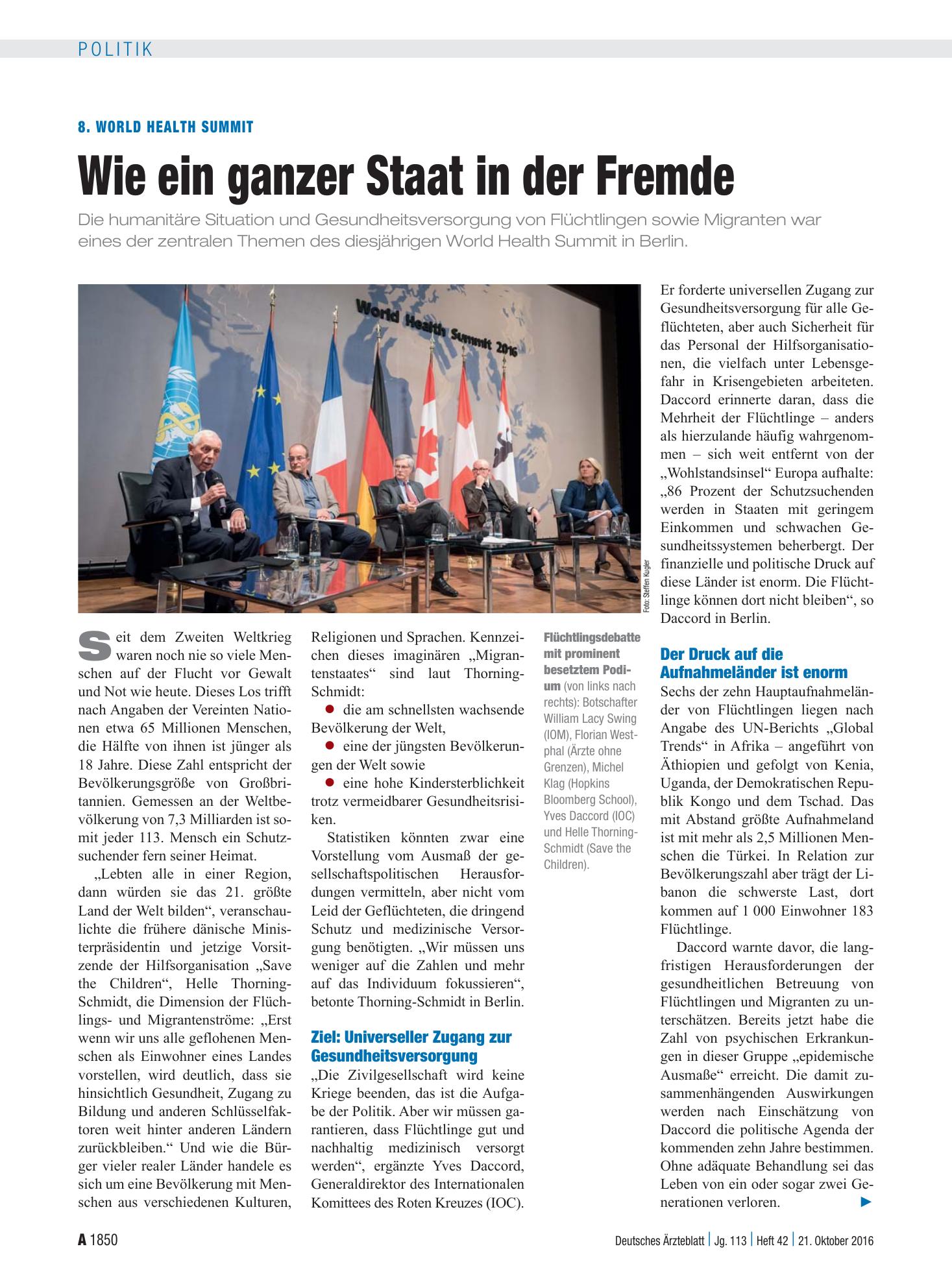 Vorschauseite 1: 8. World Health Summit: Wie ein ganzer Staat in der Fremde – Deutsches Ärzteblatt
