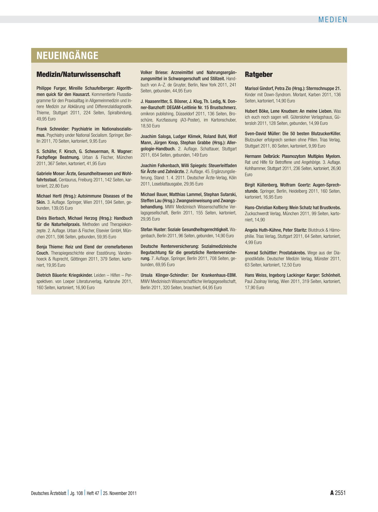 Vorschauseite 1: Neueingänge – Deutsches Ärzteblatt
