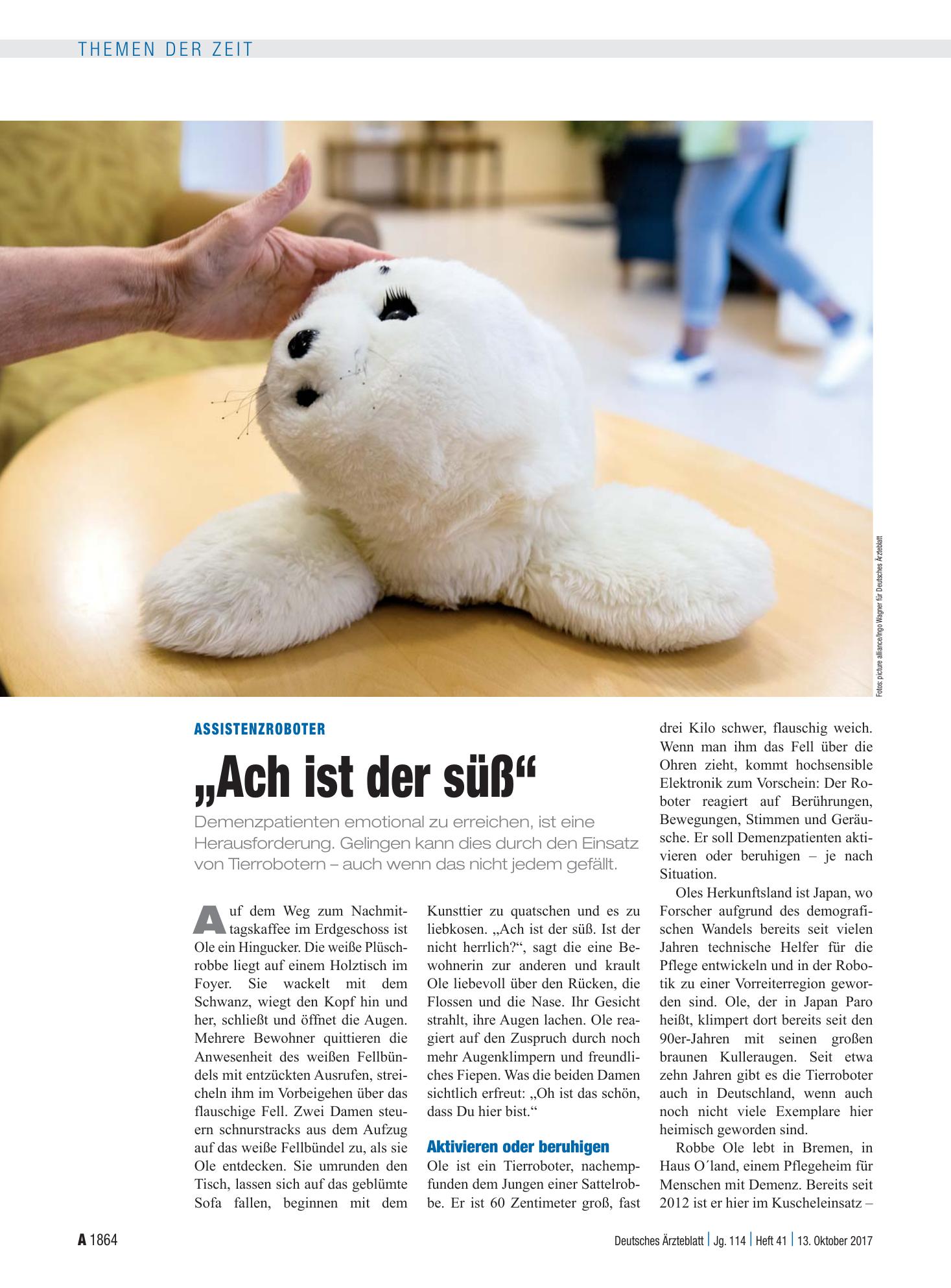 Vorschauseite 1: Assistenzroboter: „Ach ist der süß“ – Deutsches Ärzteblatt
