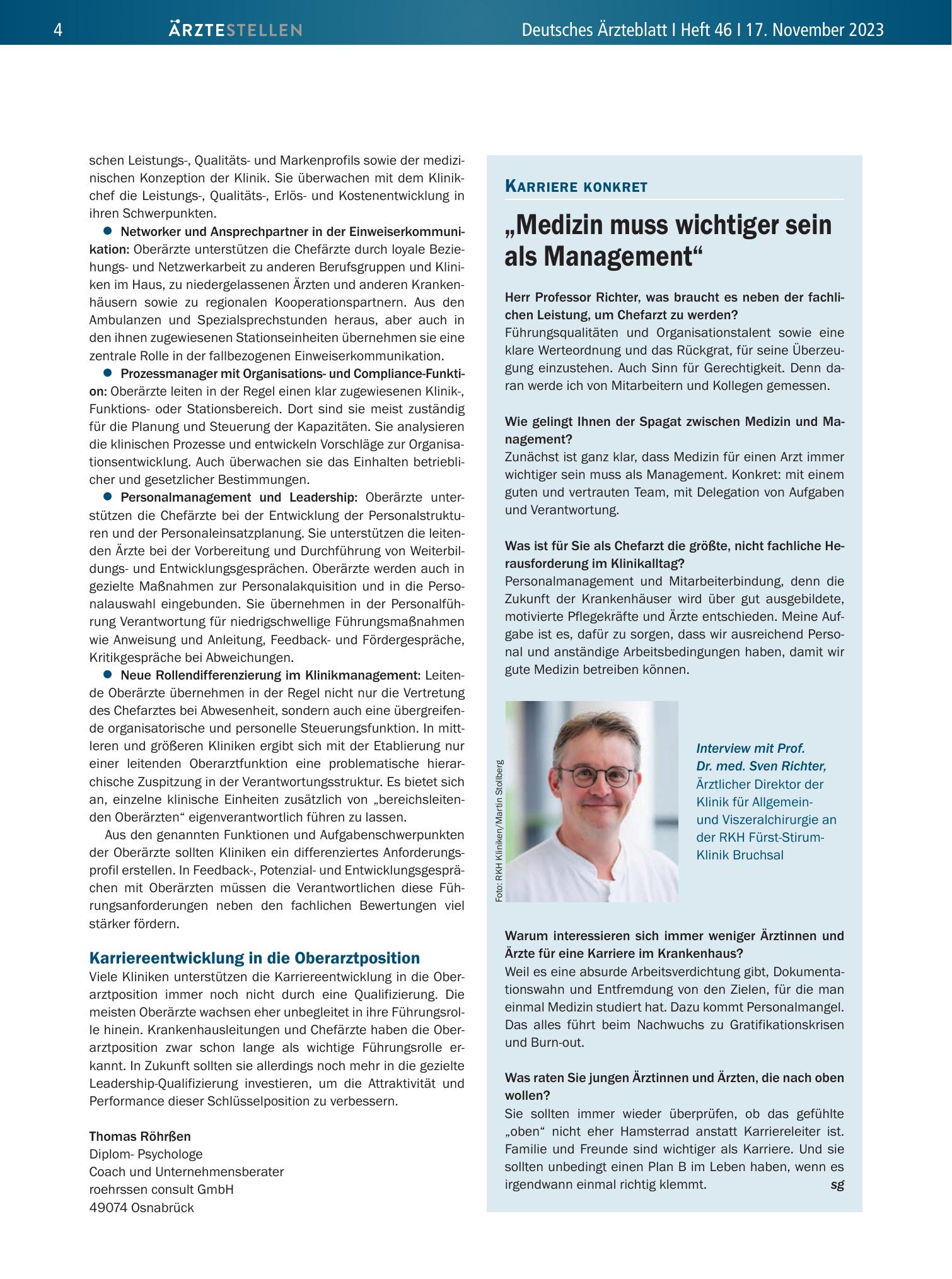 Vorschauseite 1: „Medizin muss wichtiger sein als Management“ – Deutsches Ärzteblatt