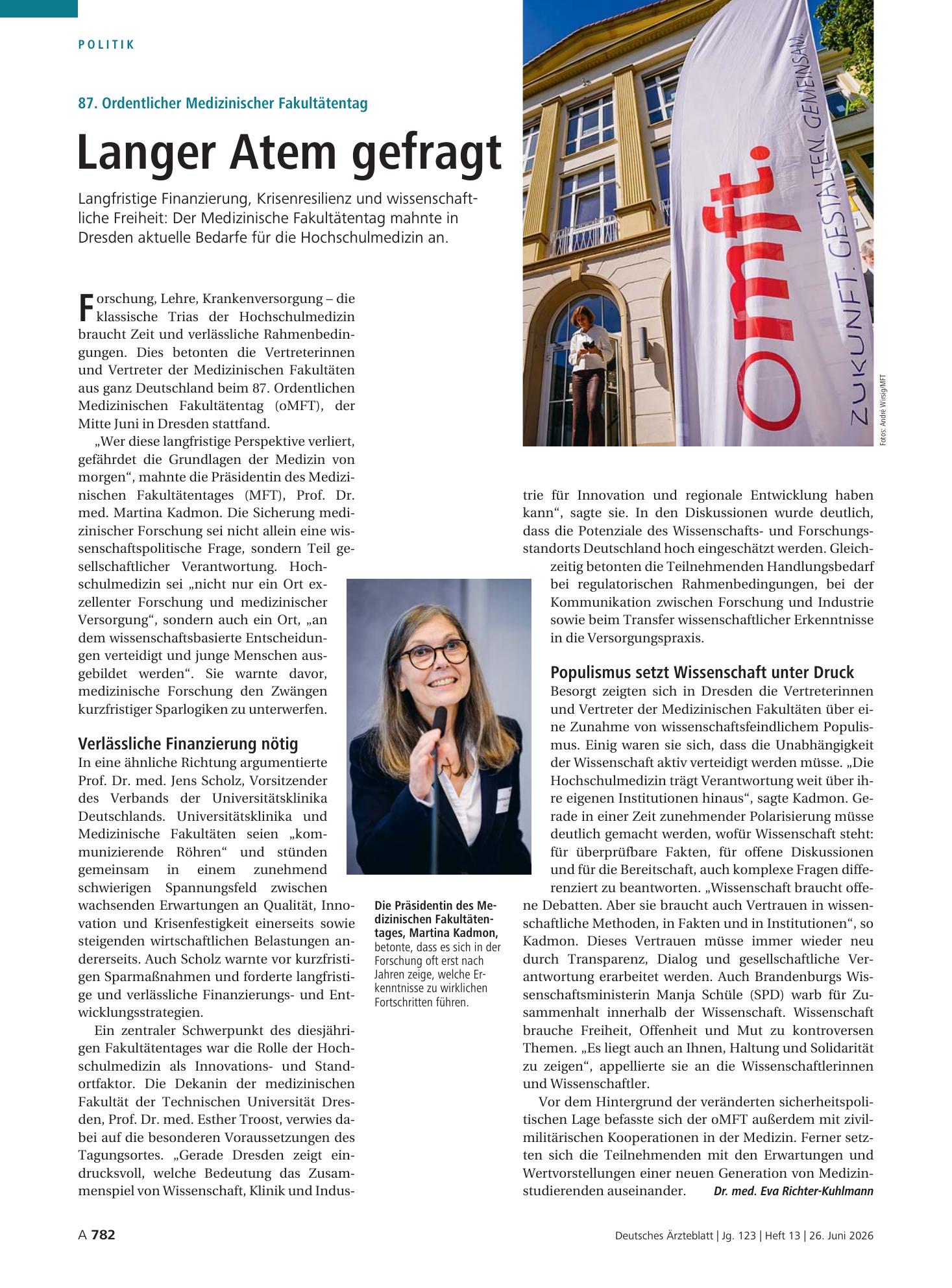 Vorschauseite 1: 87. Ordentlicher Medizinischer Fakultätentag: Langer Atem gefragt – Deutsches Ärzteblatt