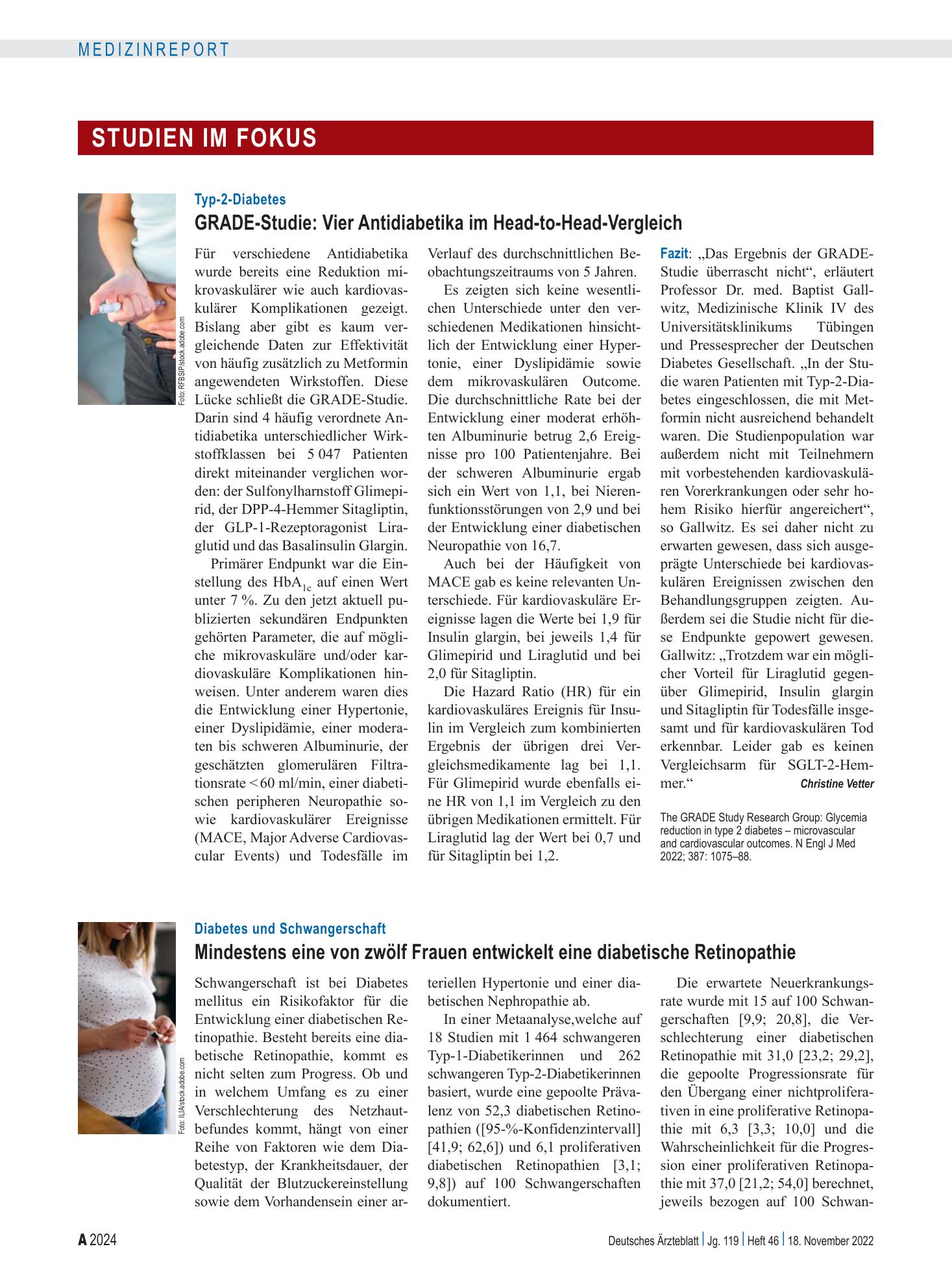Vorschauseite 1: Typ-2-Diabetes: GRADE-Studie – Vier Antidiabetika im Head-to-Head-Vergleich – Deutsches Ärzteblatt