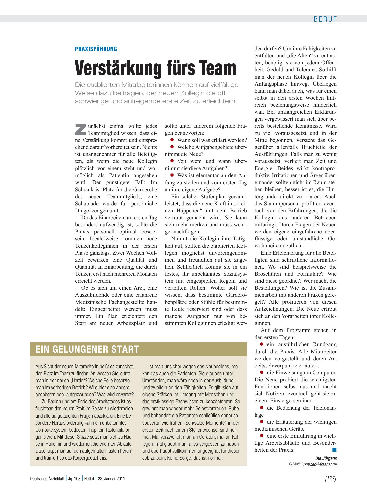 Vorschauseite 1: Praxisführung: Verstärkung fürs Team – Deutsches Ärzteblatt
