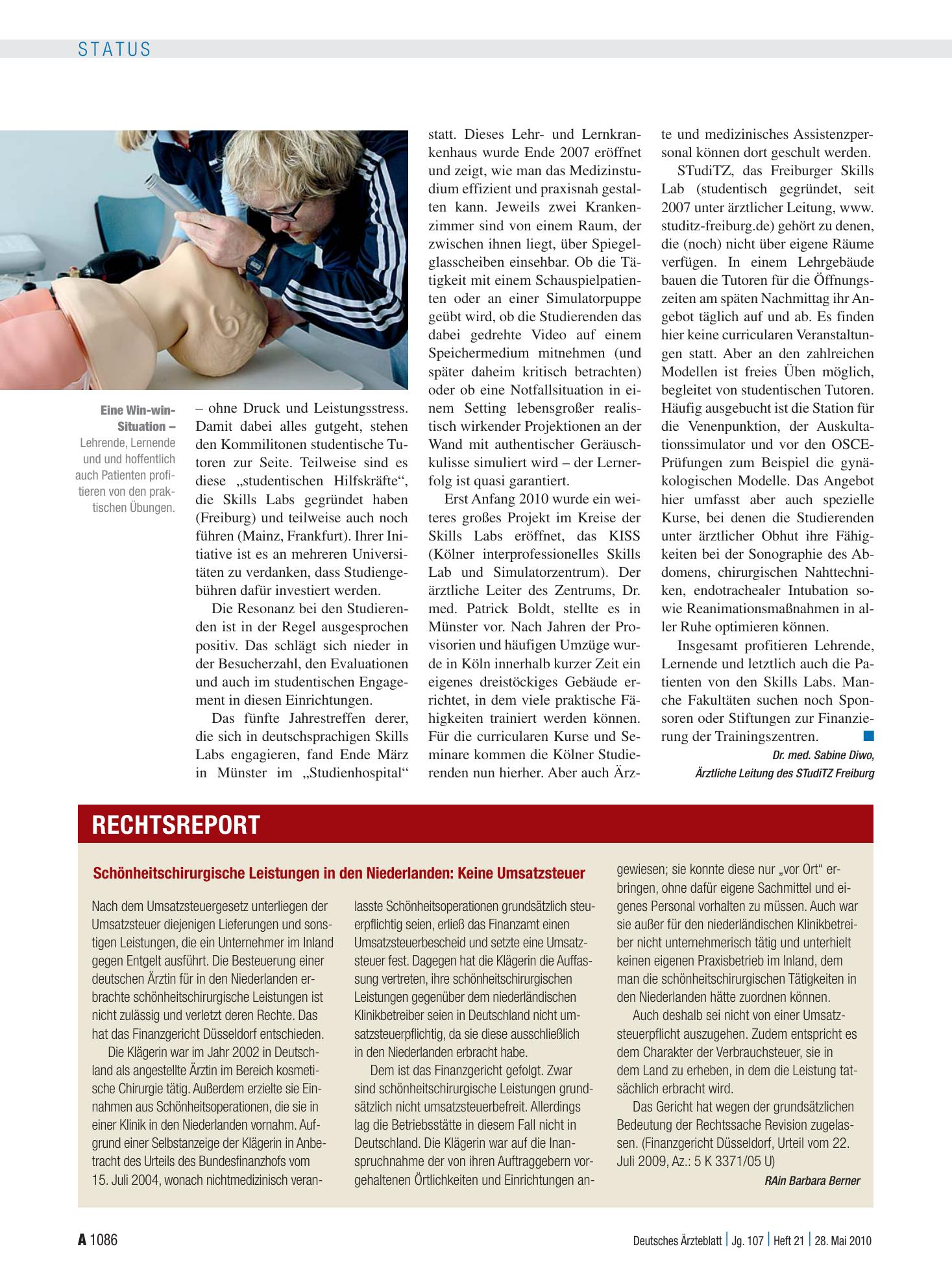 Vorschauseite 1: Schönheitschirurgische Leistungen in den Niederlanden: Keine Umsatzsteuer – Deutsches Ärzteblatt