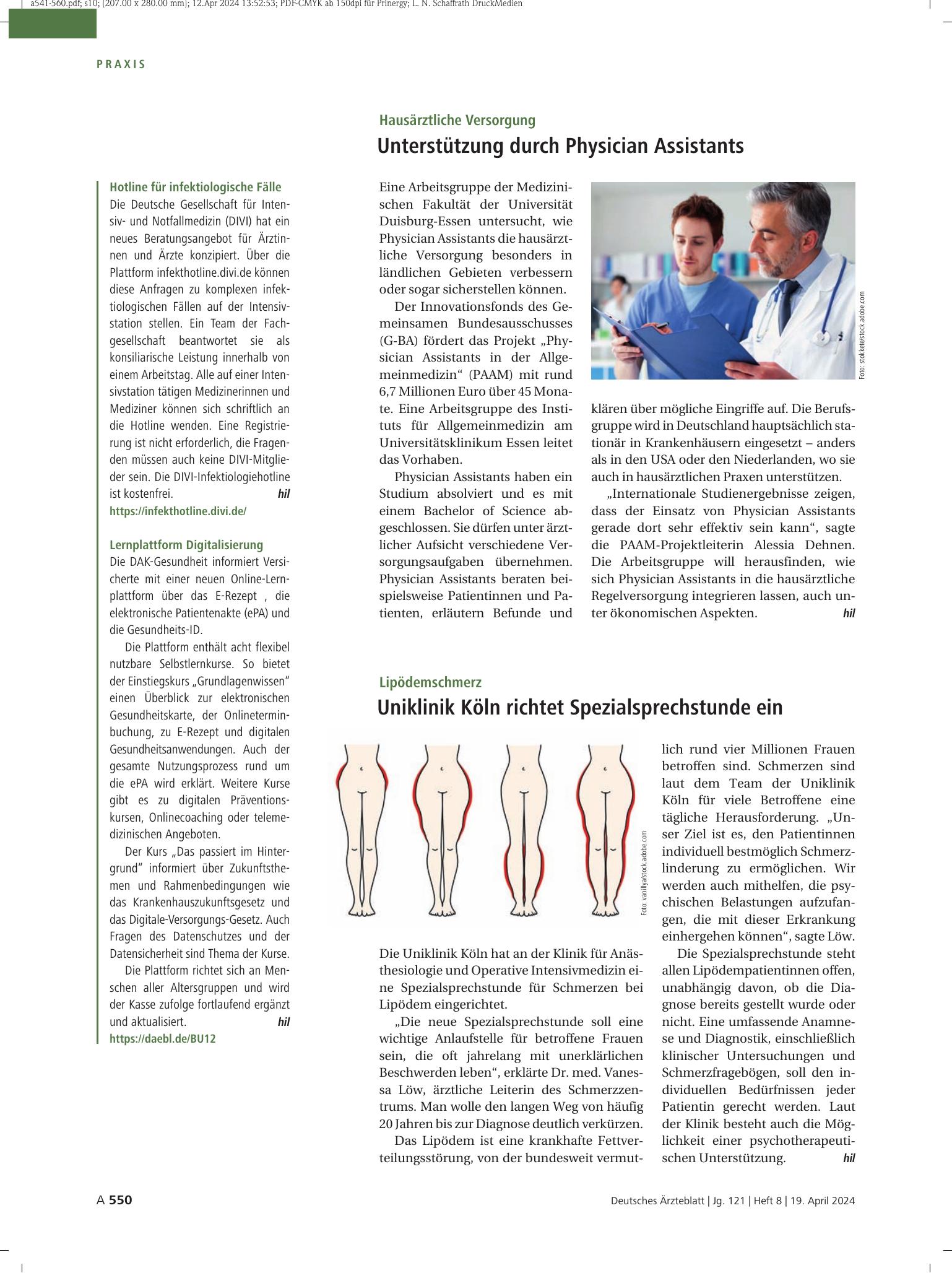 Vorschauseite 1: Lipödemschmerz: Uniklinik Köln richtet Spezialsprechstunde ein – Deutsches Ärzteblatt