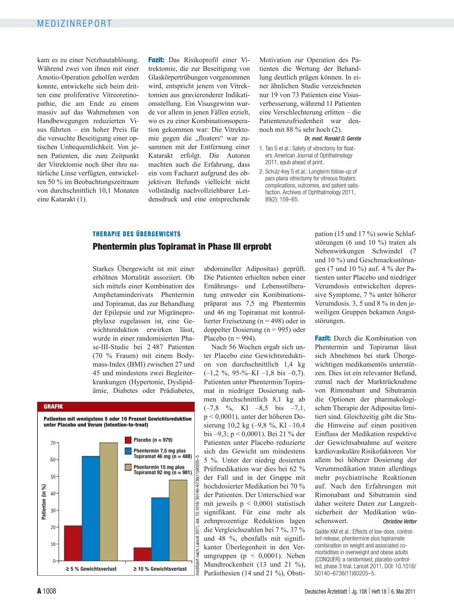 Vorschauseite 1: Therapie des Übergewichts: Phentermin plus Topiramat in Phase III erprobt – Deutsches Ärzteblatt