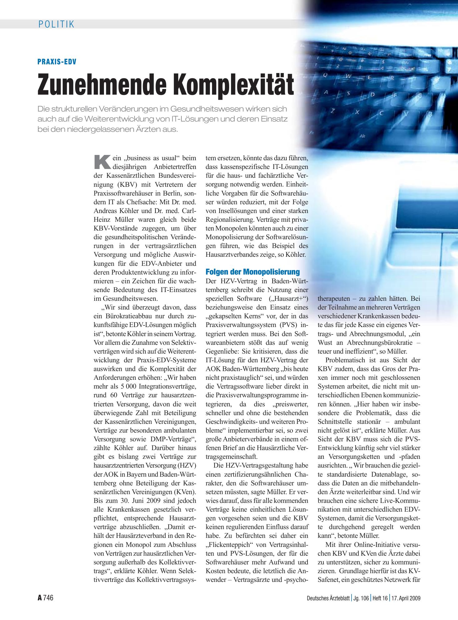 Vorschauseite 1: Praxis-EDV: Zunehmende Komplexität – Deutsches Ärzteblatt