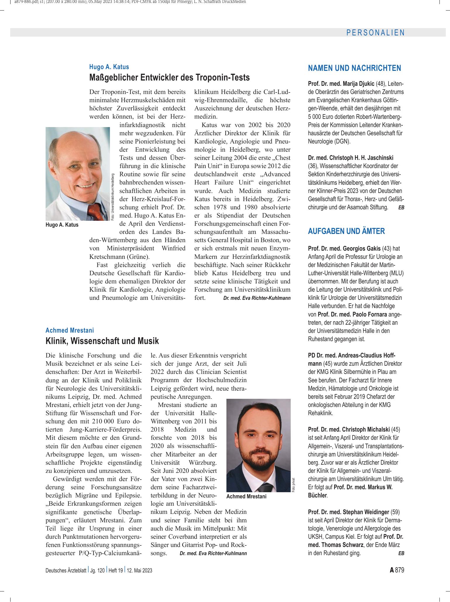 Vorschauseite 1: Aufgaben und Ämter – Deutsches Ärzteblatt