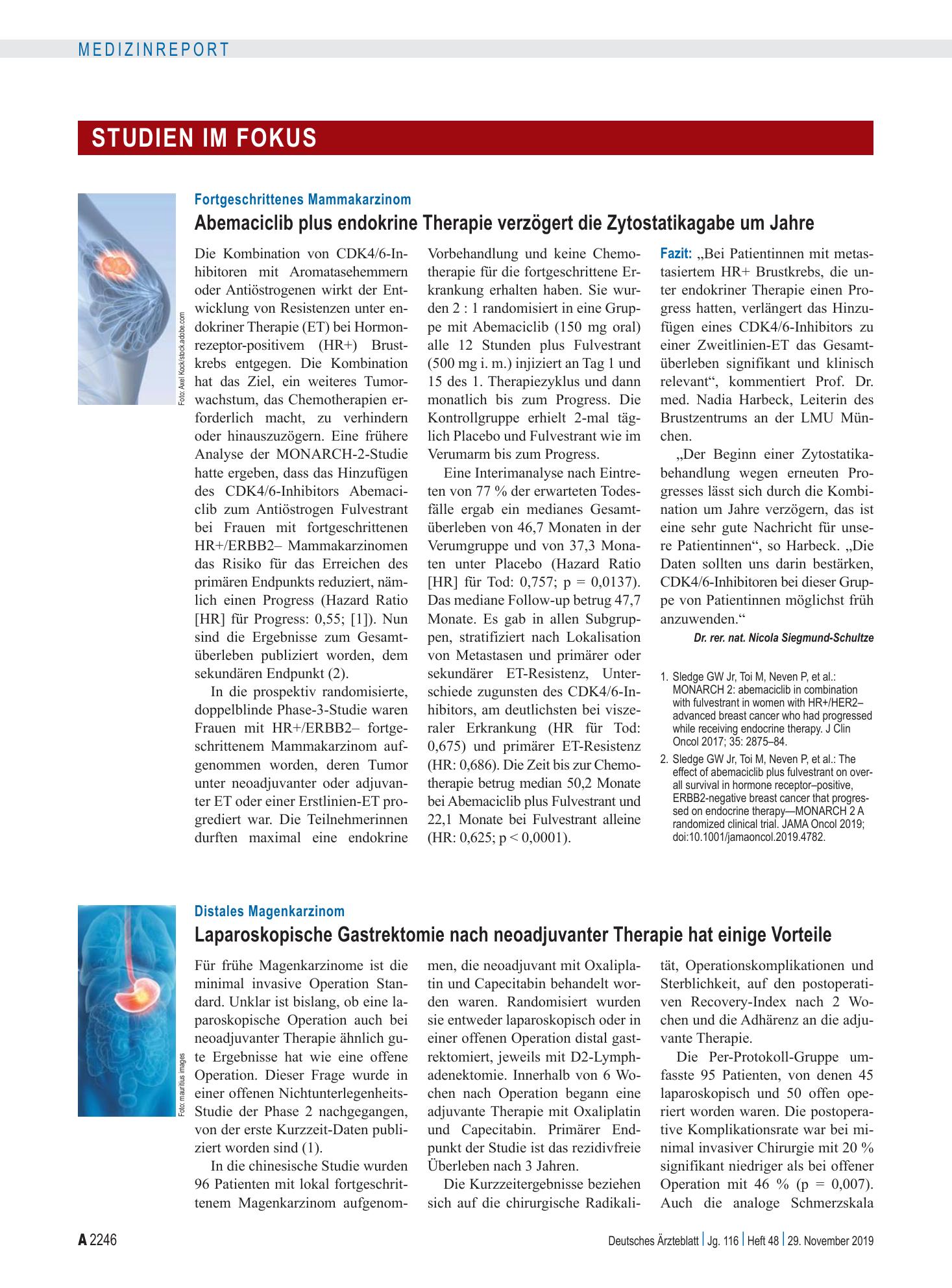 Vorschauseite 1: Distales Magenkarzinom: Laparoskopische Gastrektomie nach neoadjuvanter Therapie hat einige Vorteile – Deutsches Ärzteblatt