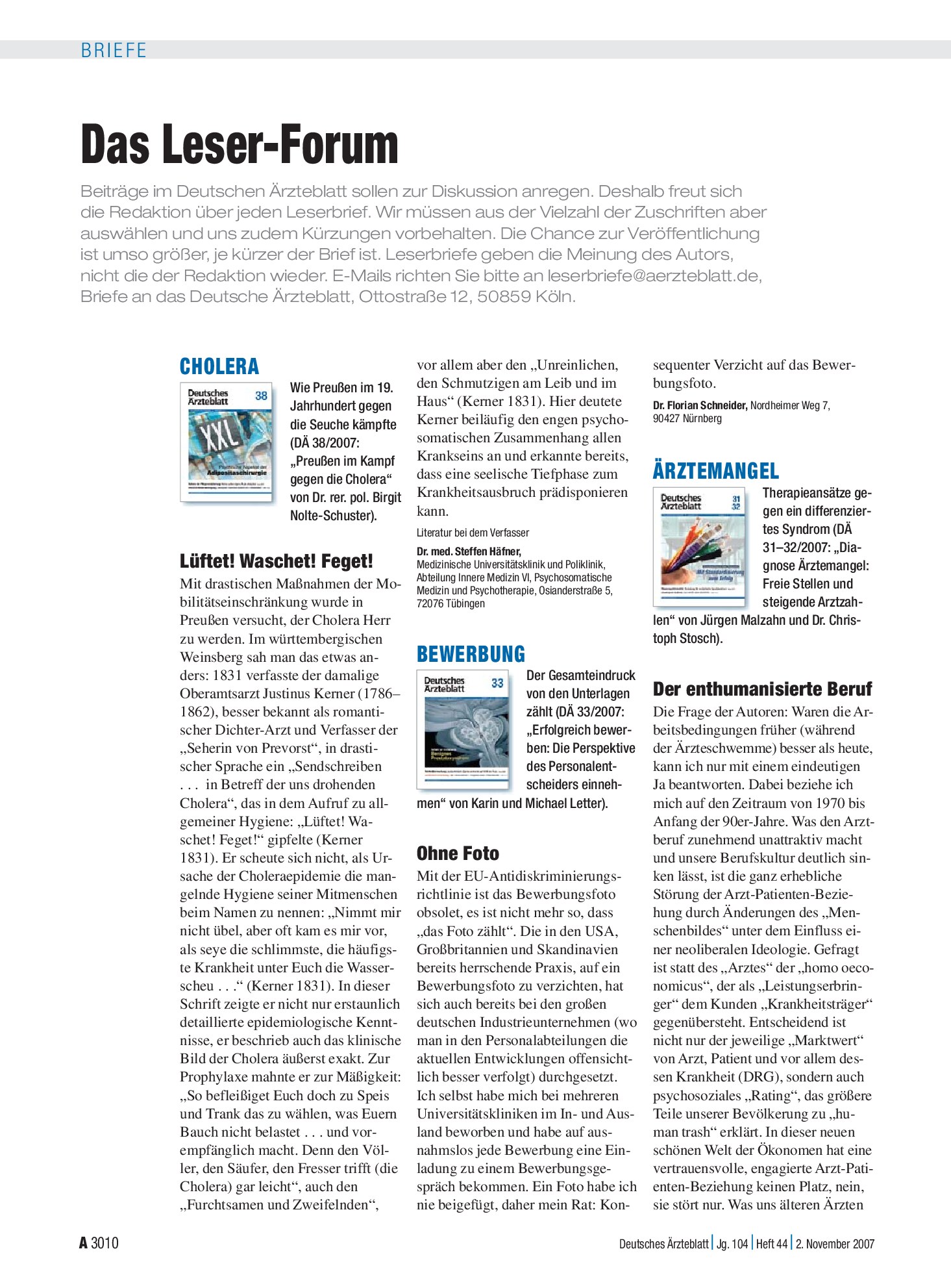 Vorschauseite 1: Cholera: Lüftet! Waschet! Feget! – Deutsches Ärzteblatt