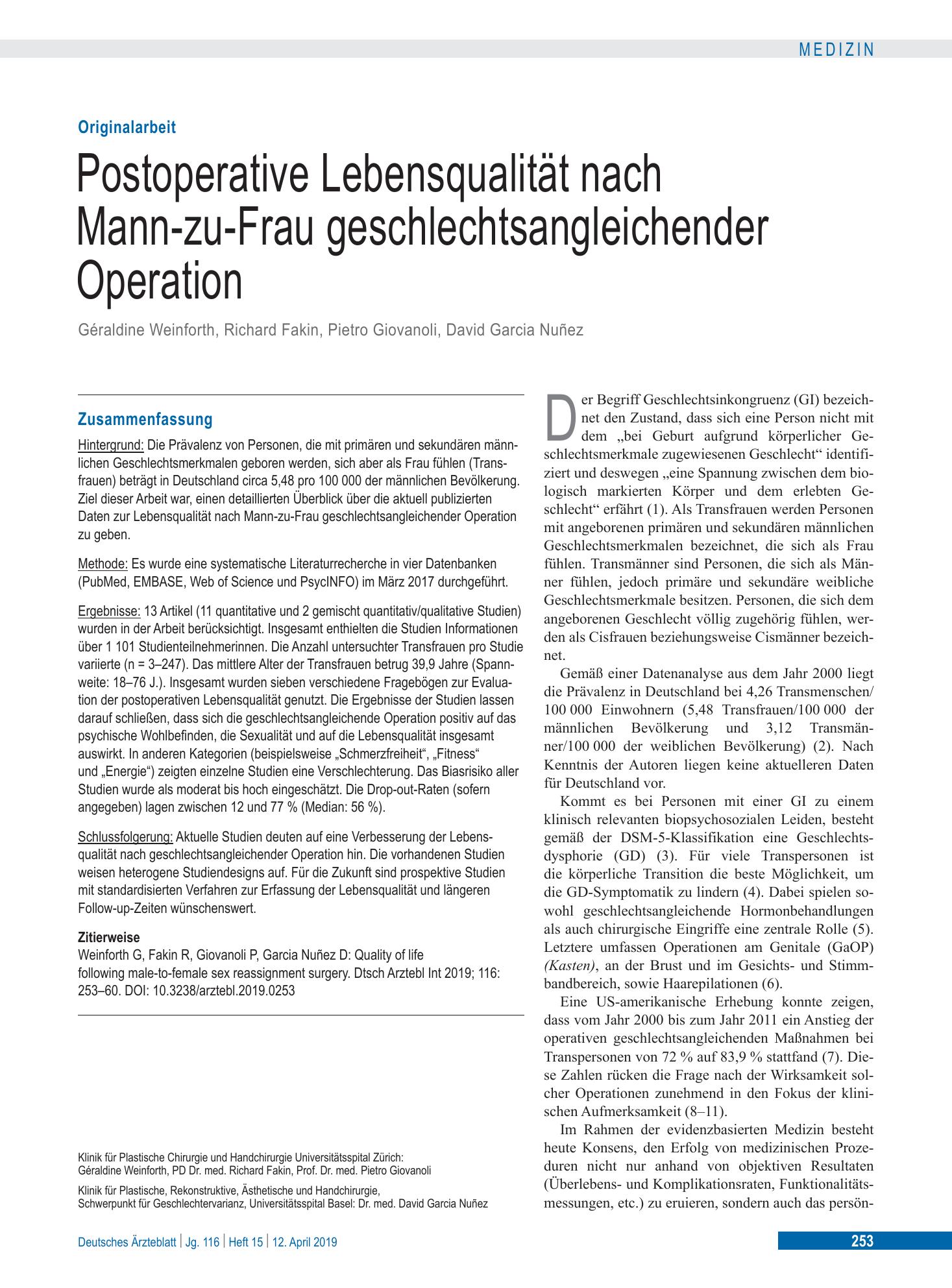Vorschauseite 1: Postoperative Lebensqualität nach Mann-zu-Frau geschlechtsangleichender Operation – Deutsches Ärzteblatt