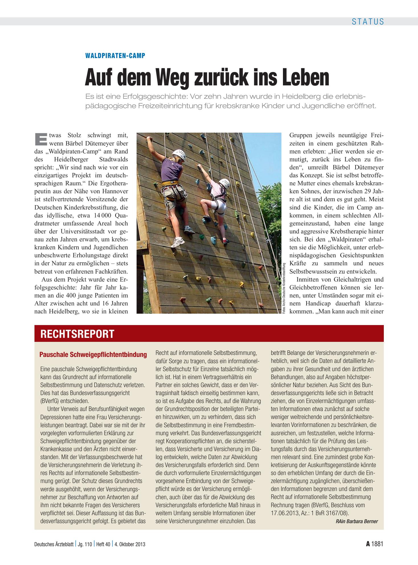 Vorschauseite 1: Pauschale Schweigepflichtentbindung – Deutsches Ärzteblatt