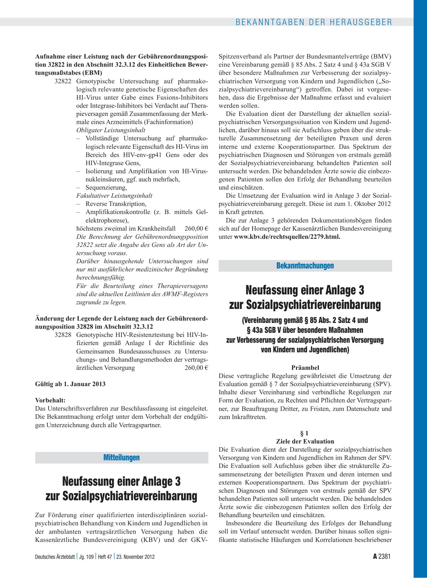 Vorschauseite 1: Neufassung einer Anlage 3 zur Sozialpsychiatrievereinbarung – Deutsches Ärzteblatt
