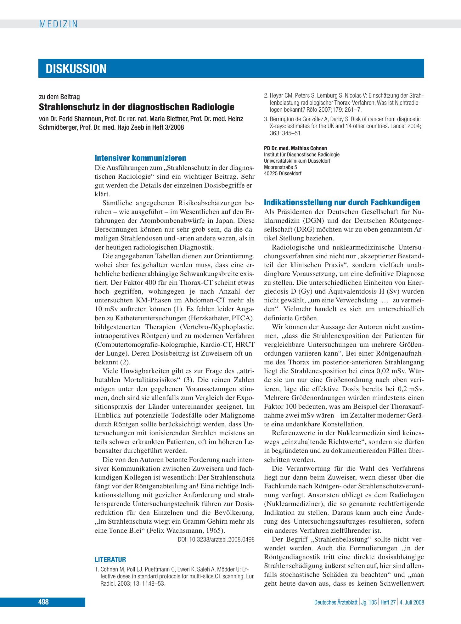 Vorschauseite 1: Strahlenschutz in der diagnostischen Radiologie: Intensiver kommunizieren – Deutsches Ärzteblatt