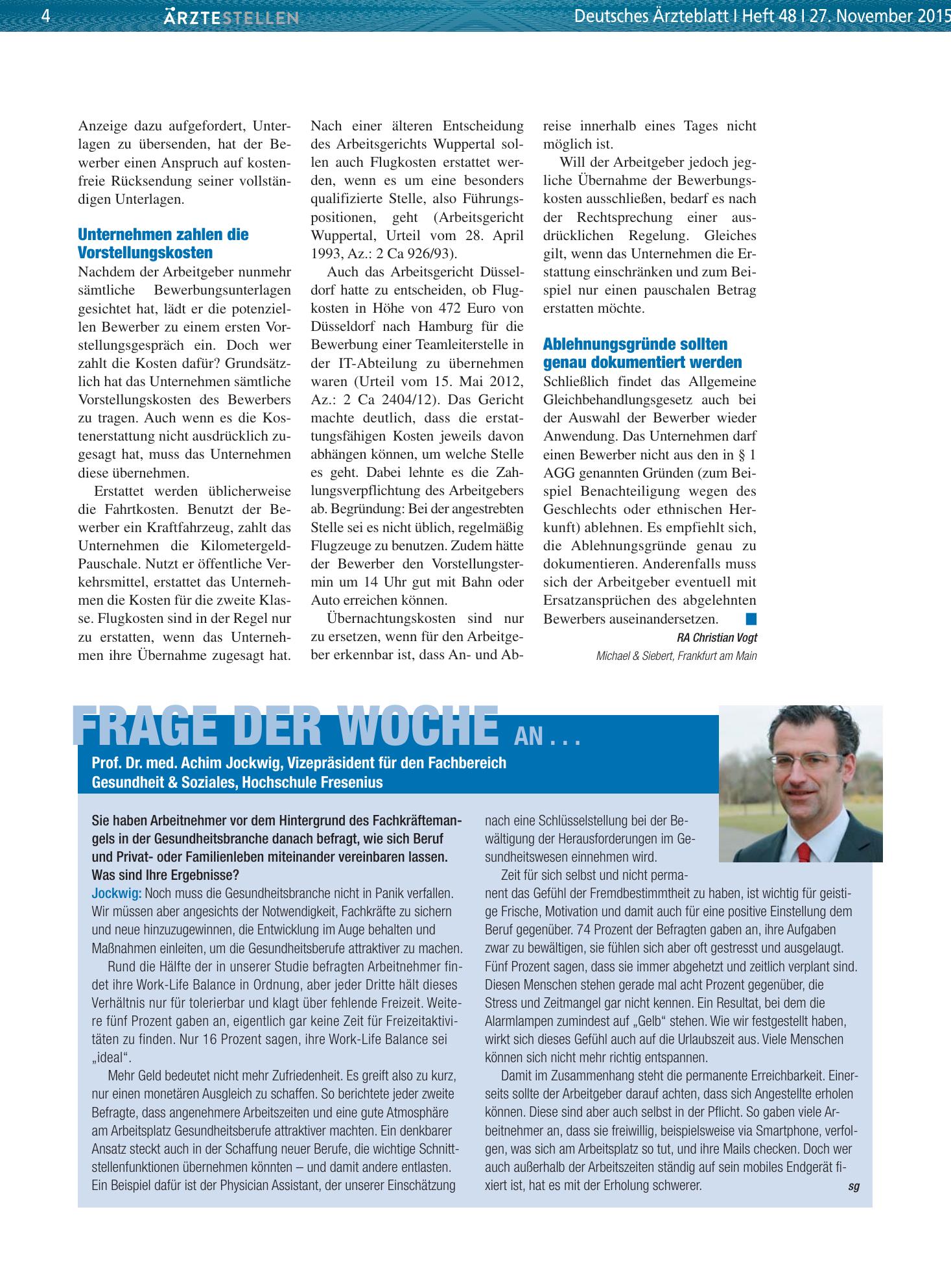 Vorschauseite 1: Frage der Woche an . . . Prof. Dr. med. Achim Jockwig, Vizepräsident für den Fachbereich Gesundheit & Soziales, Hochschule Fresenius – Deutsches Ärzteblatt