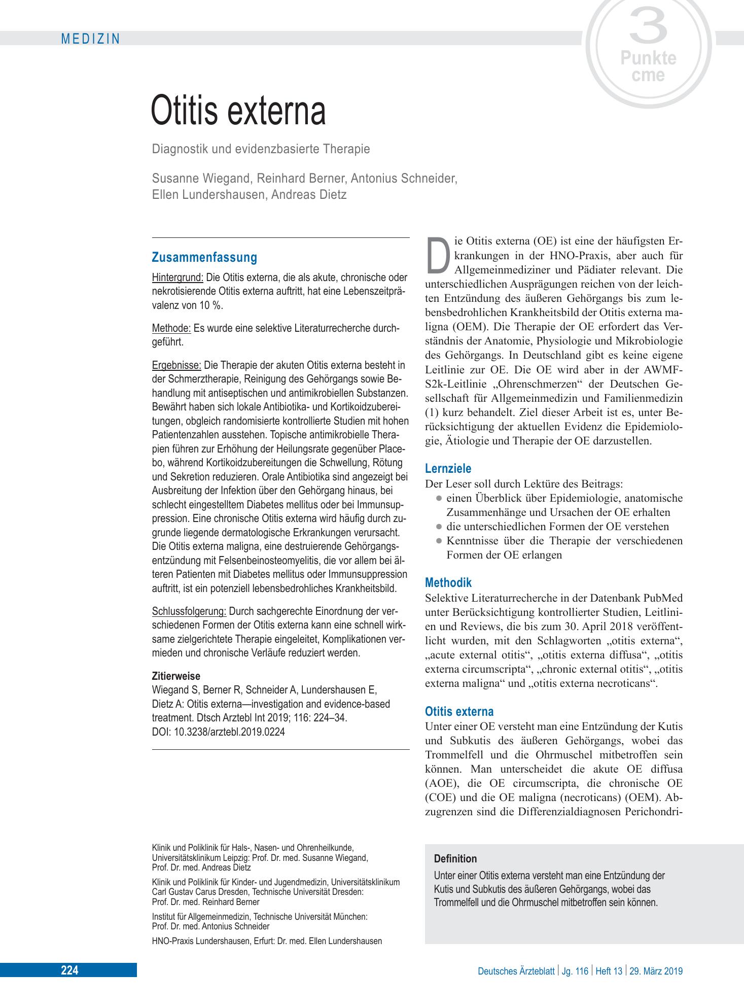 Vorschauseite 1: Otitis externa – Deutsches Ärzteblatt