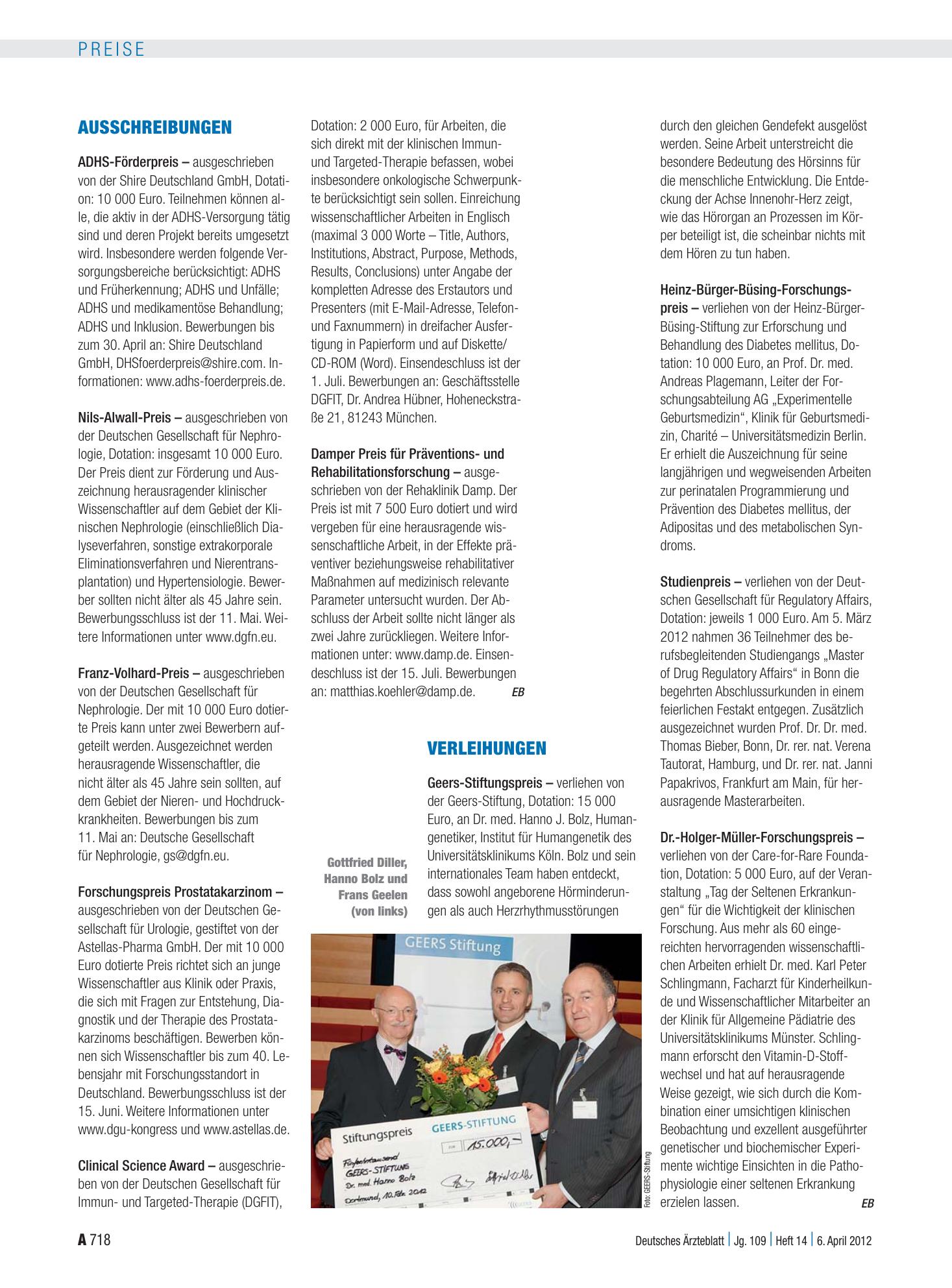 Vorschauseite 1: Verleihungen – Deutsches Ärzteblatt