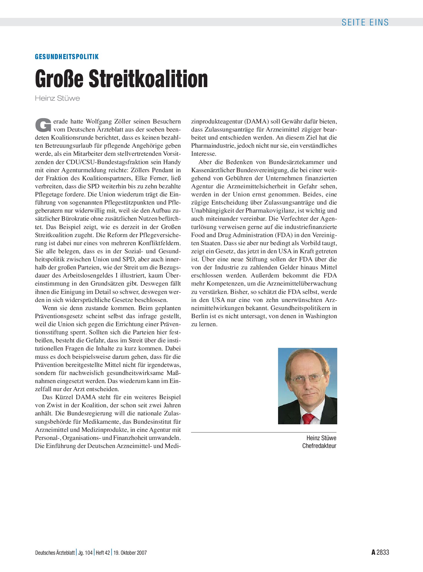 Vorschauseite 1: Gesundheitspolitik: Große Streitkoalition – Deutsches Ärzteblatt