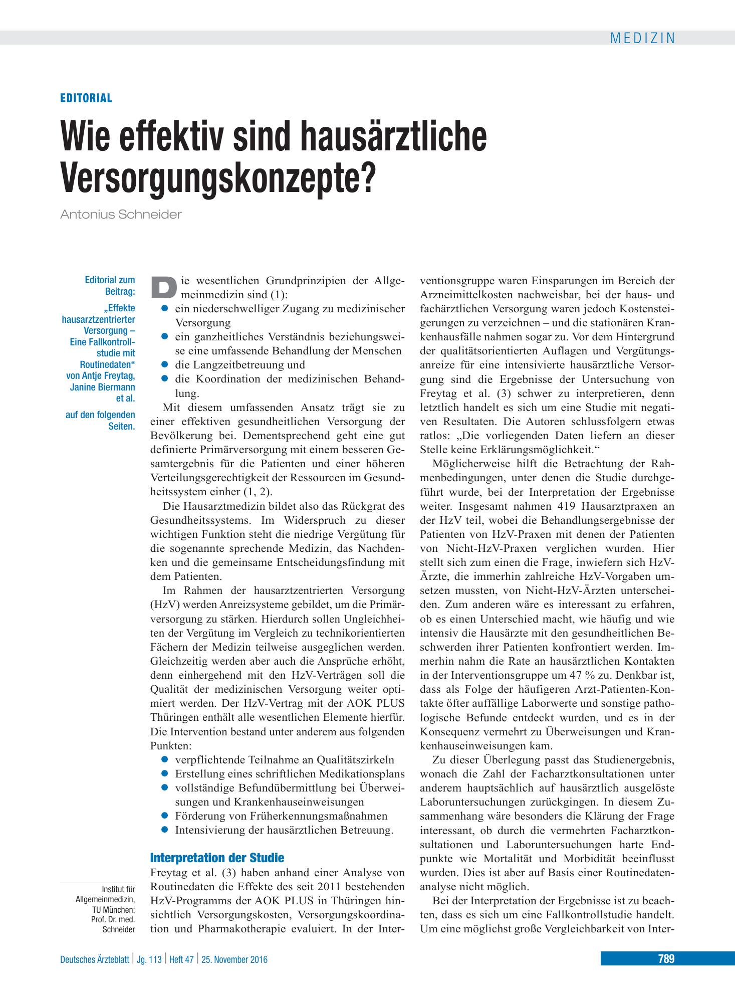Vorschauseite 1: Effekte hausarztzentrierter Versorgung – Deutsches Ärzteblatt