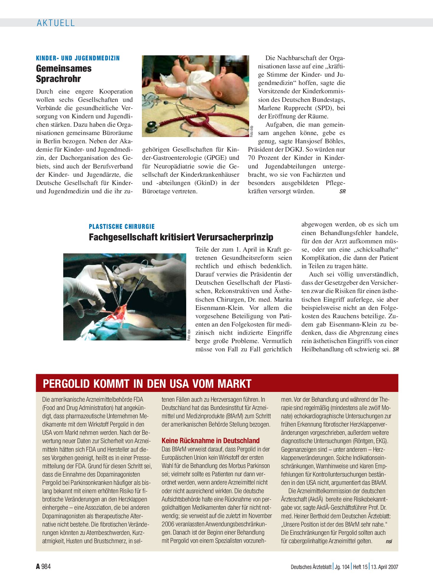 Vorschauseite 1: Kinder- und Jugendmedizin: Gemeinsames Sprachrohr – Deutsches Ärzteblatt