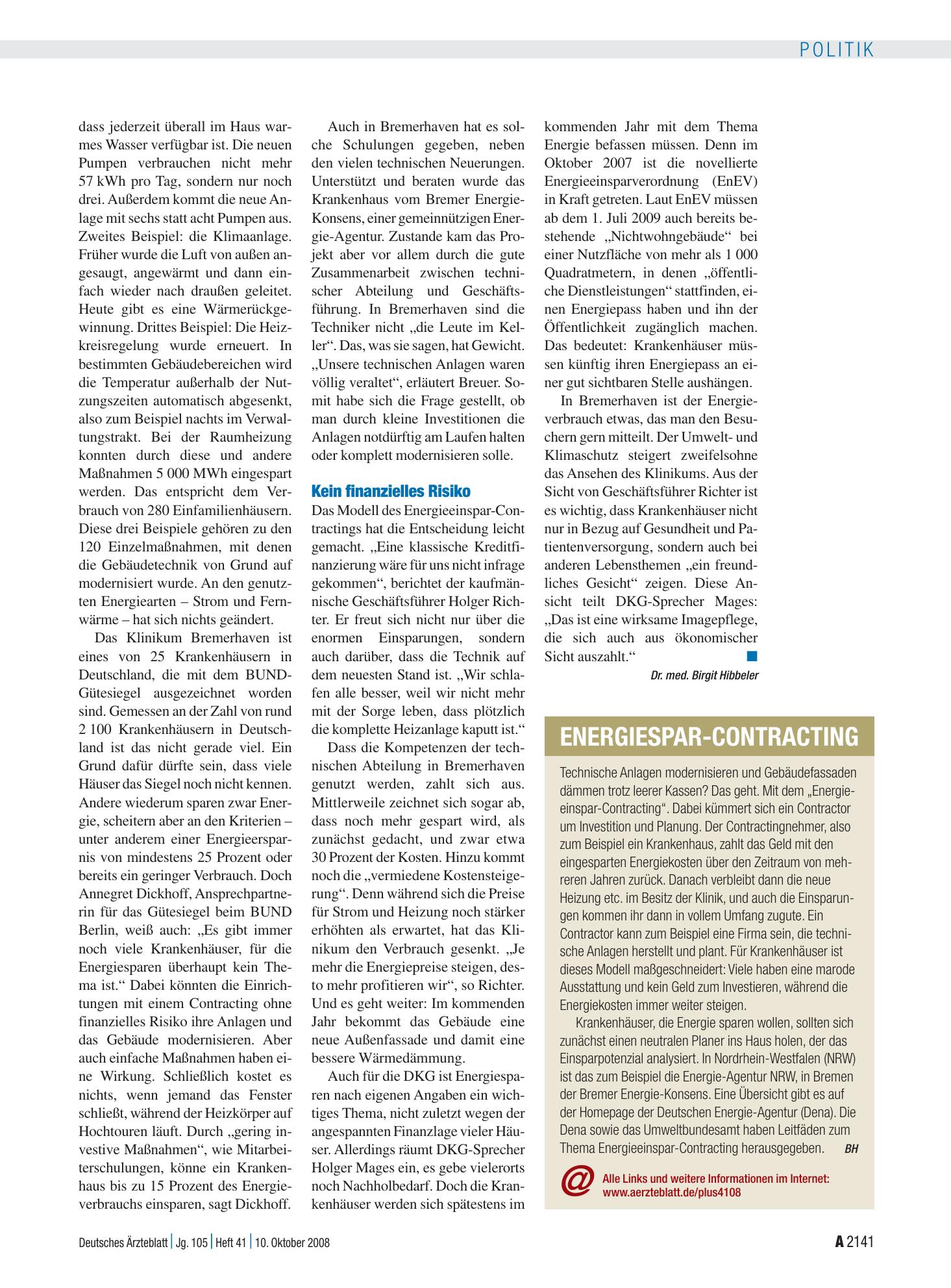 Vorschauseite 1: Energiespar-Contracting – Deutsches Ärzteblatt