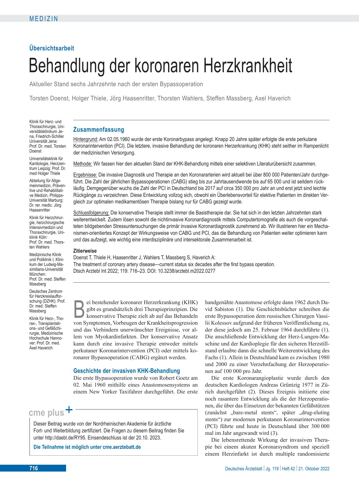 Vorschauseite 1: Behandlung der koronaren Herzkrankheit – Deutsches Ärzteblatt