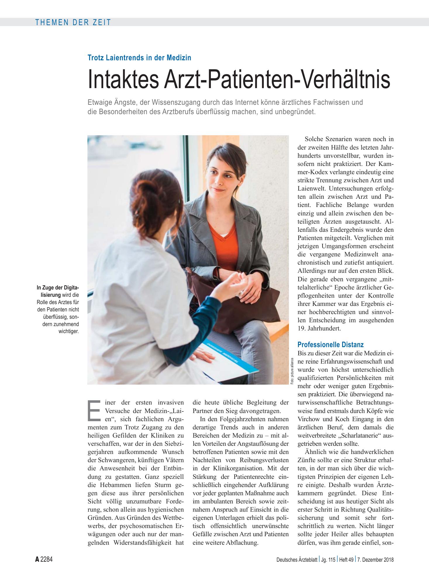 Vorschauseite 1: Trotz Laientrends in der Medizin: Intaktes Arzt-Patienten-Verhältnis – Deutsches Ärzteblatt