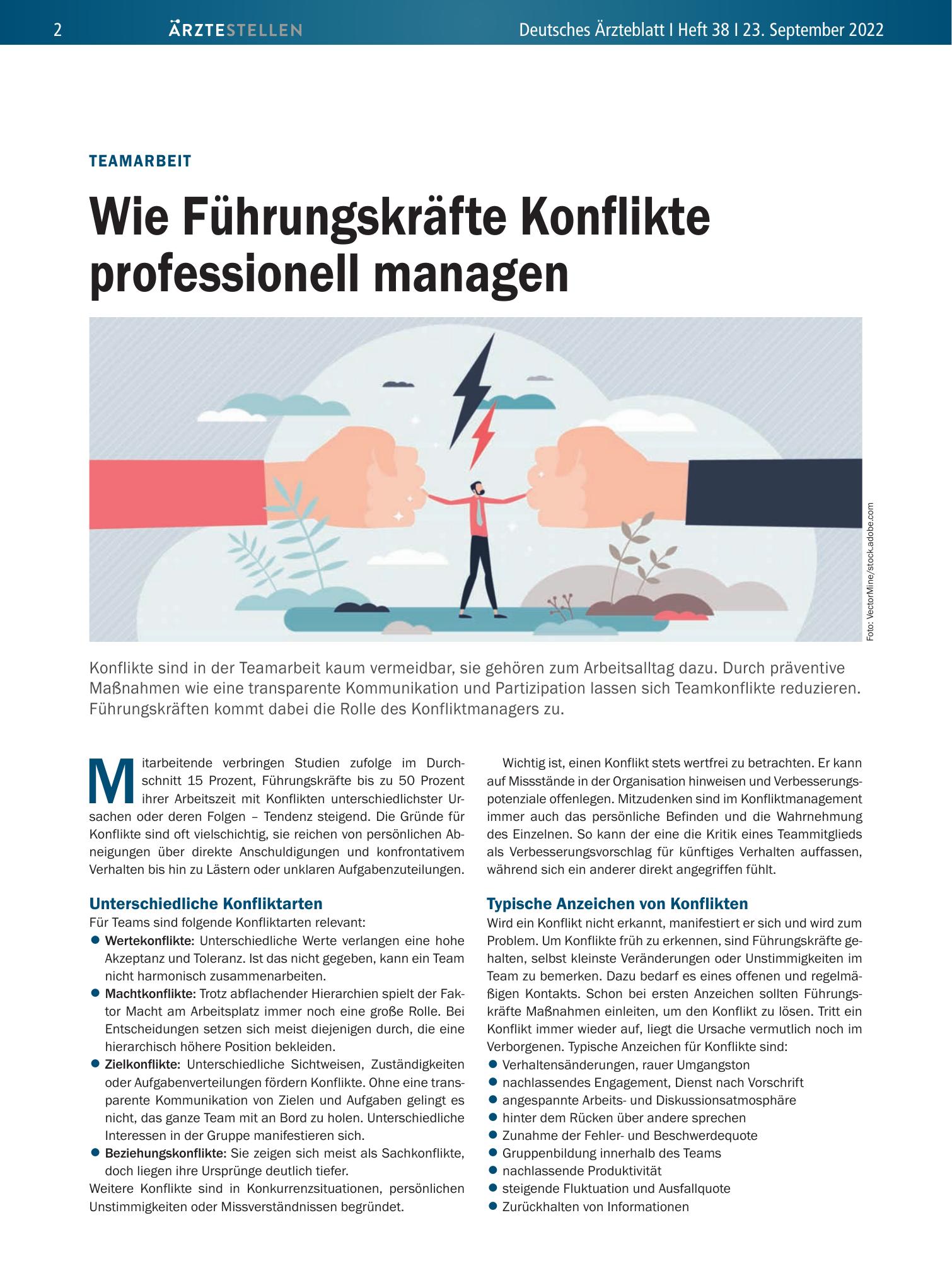 Vorschauseite 1: Teamarbeit: Wie Führungskräfte Konflikte professionell managen – Deutsches Ärzteblatt
