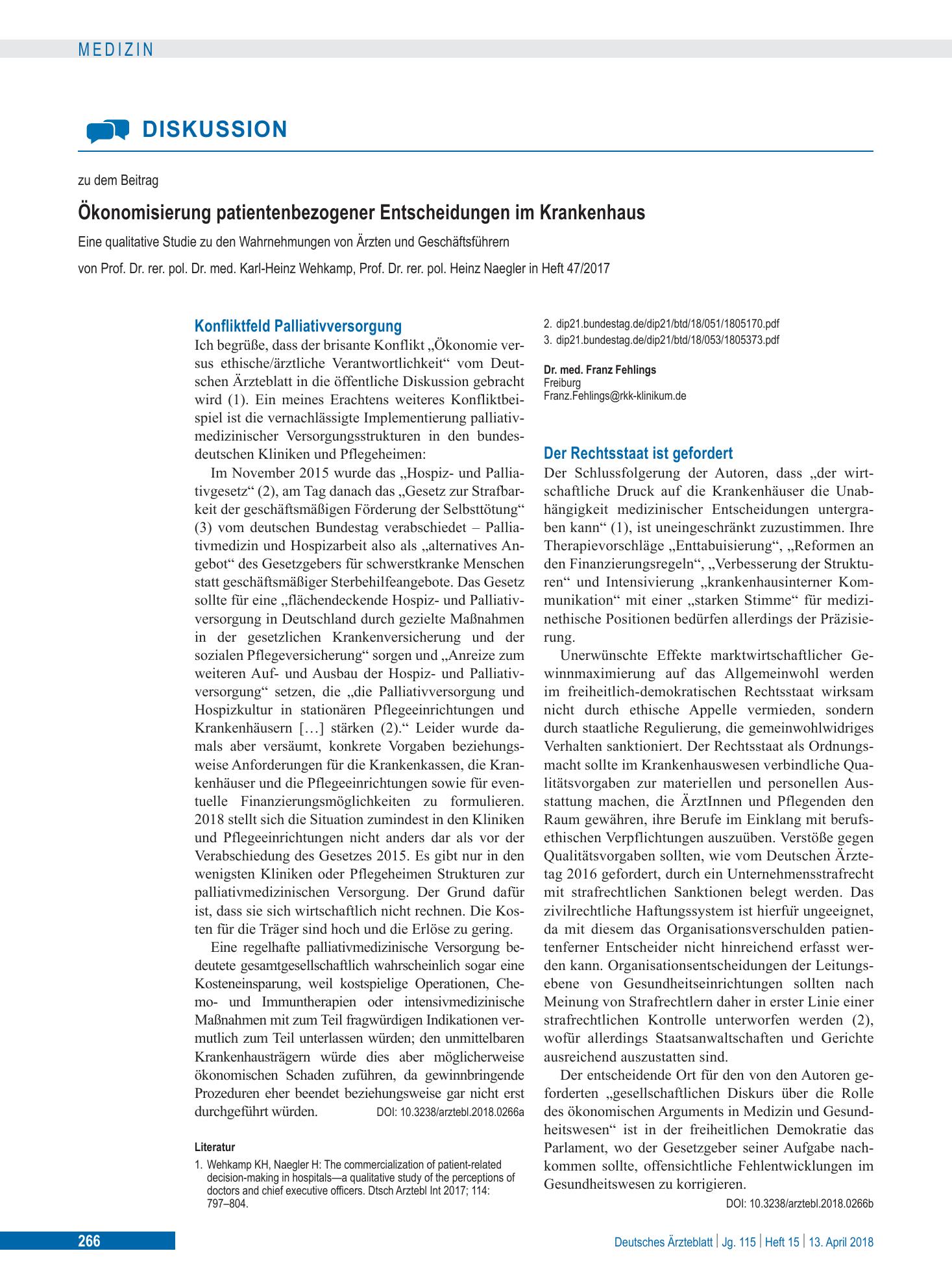 Vorschauseite 1: Konfliktfeld Palliativversorgung – Deutsches Ärzteblatt