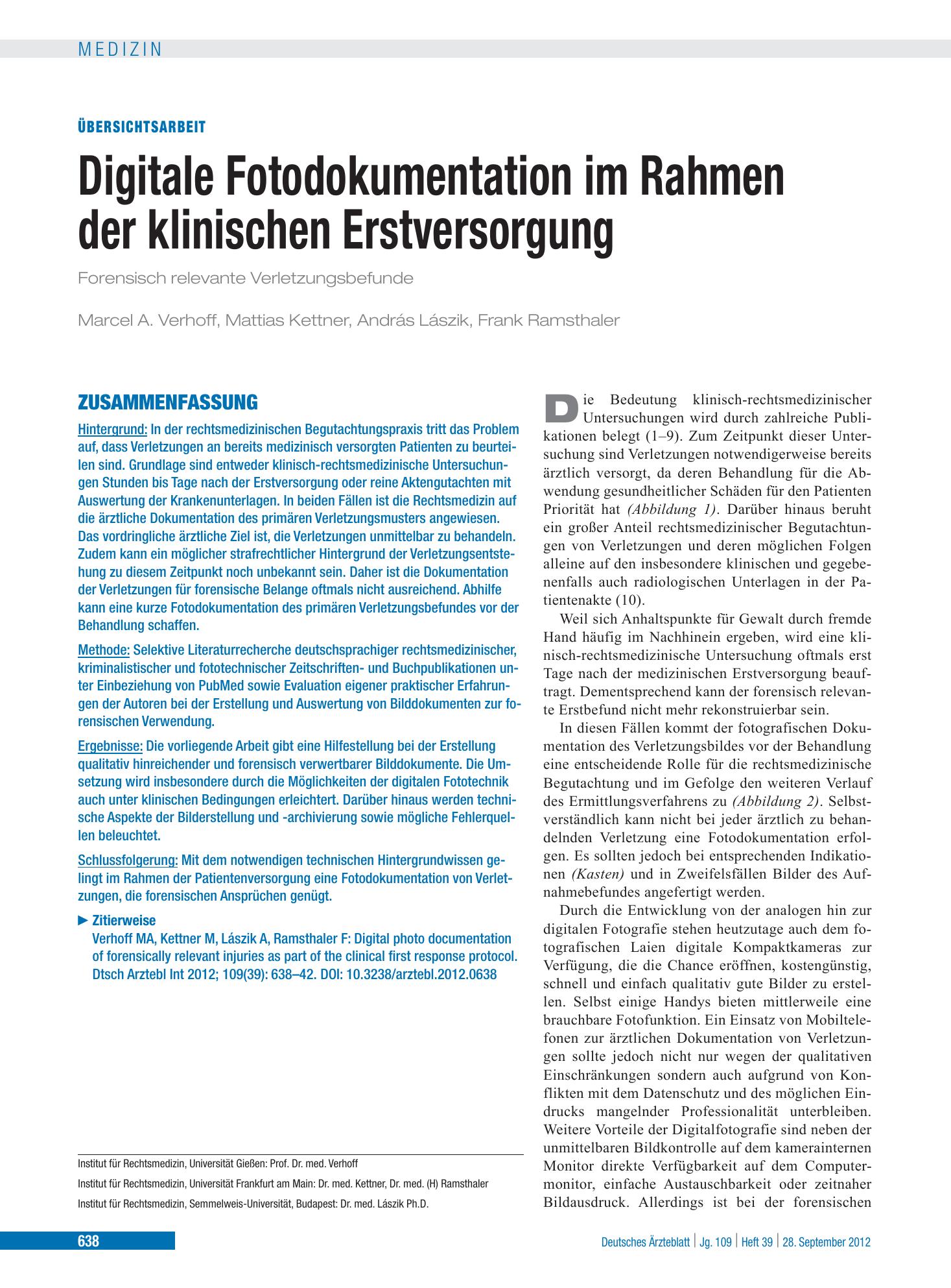 Vorschauseite 1: Digitale Fotodokumentation im Rahmen der klinischen Erstversorgung – Deutsches Ärzteblatt