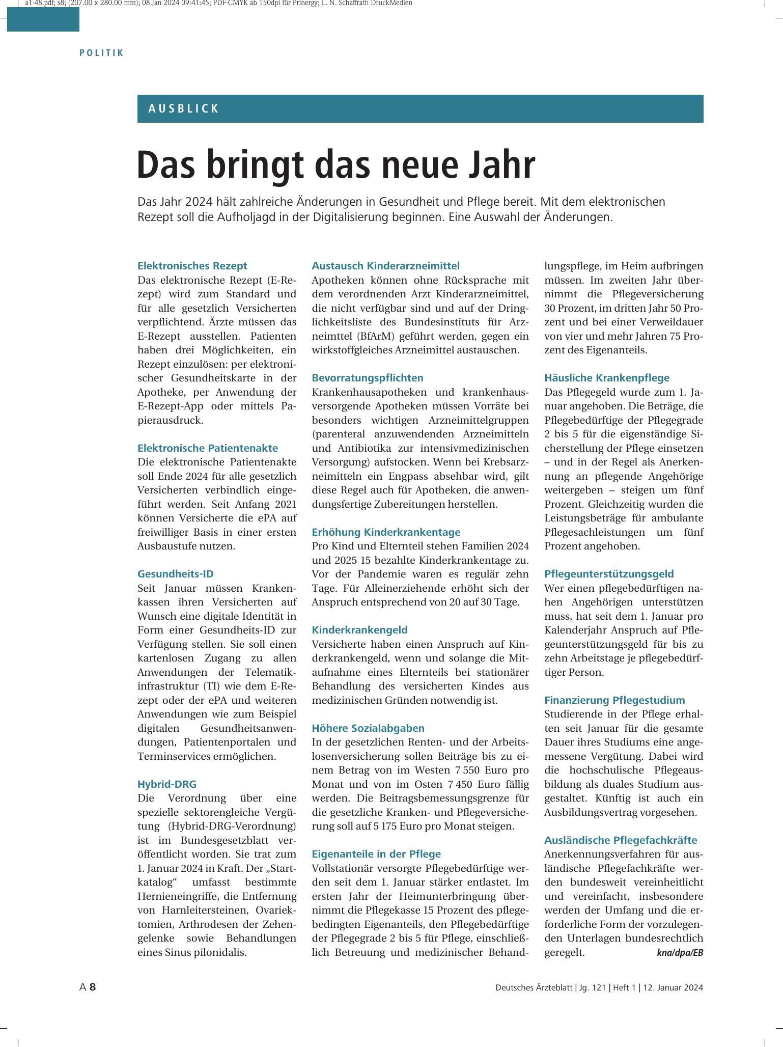 Vorschauseite 1: Das bringt das neue Jahr – Deutsches Ärzteblatt