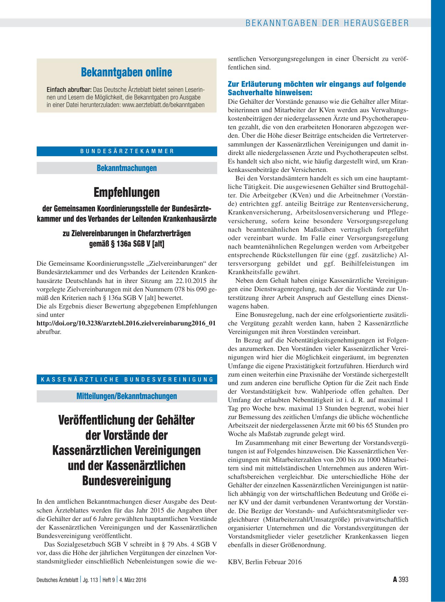 Vorschauseite 1: Bekanntgaben online – Deutsches Ärzteblatt