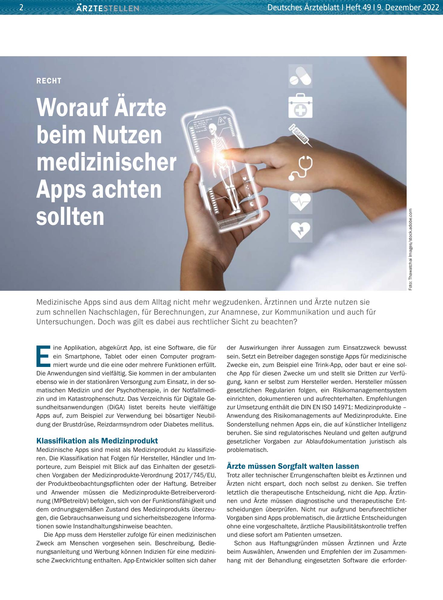 Vorschauseite 1: Recht: Worauf Ärzte beim Nutzen medizinischer Apps achten sollten – Deutsches Ärzteblatt
