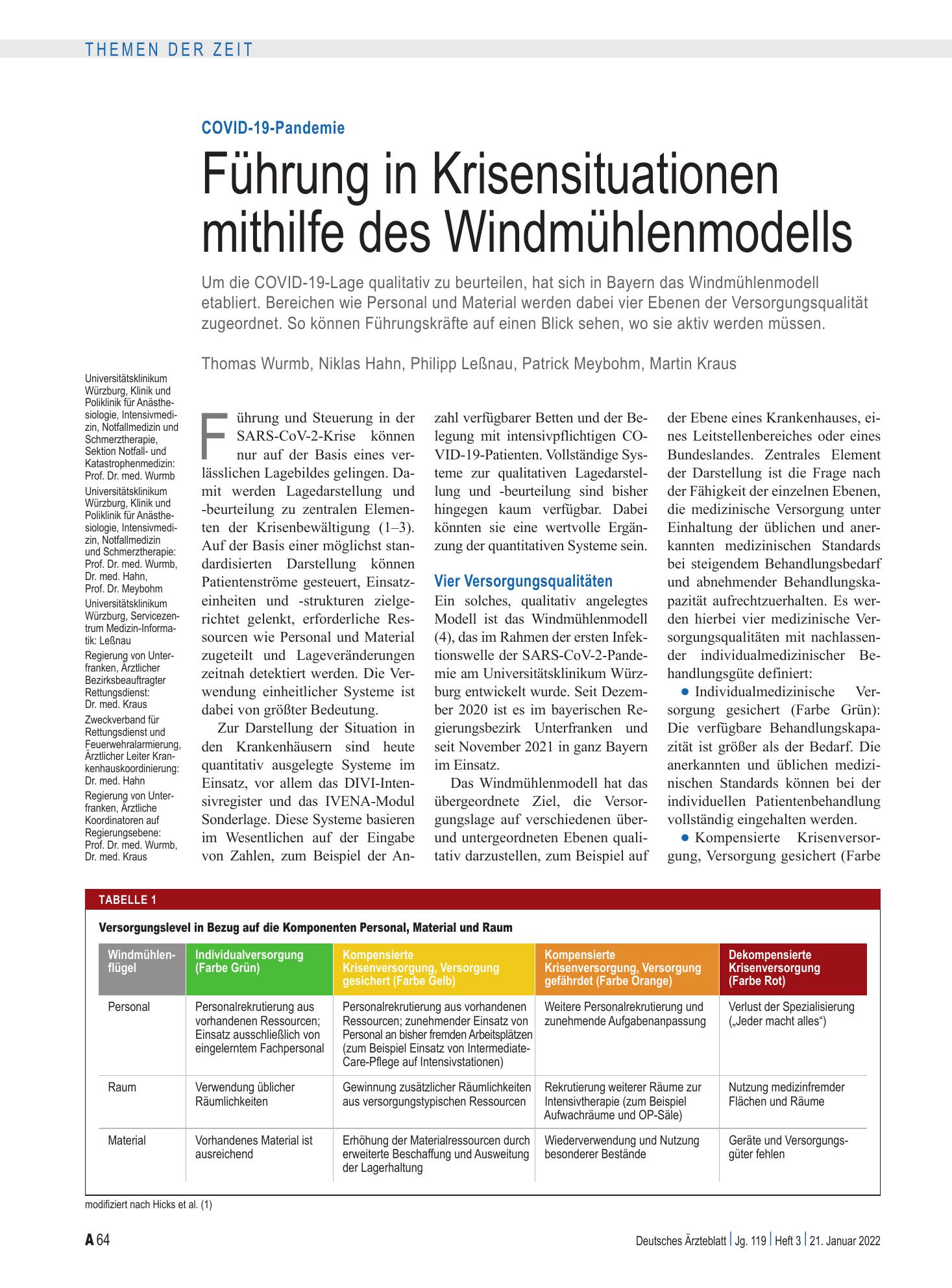Vorschauseite 1: COVID-19-Pandemie: Führung in Krisensituationen mithilfe des Windmühlenmodells – Deutsches Ärzteblatt
