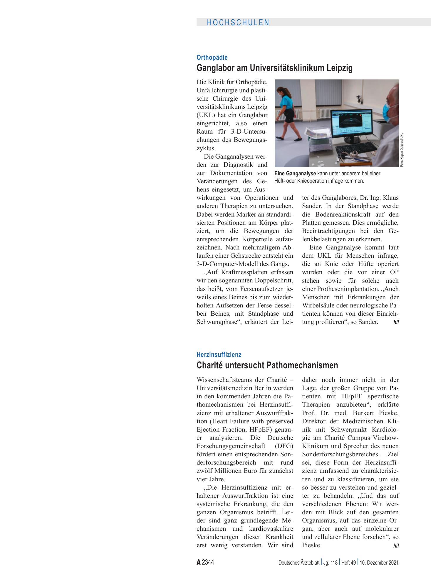 Vorschauseite 1: Herzinsuffizienz: Charité untersucht Pathomechanismen – Deutsches Ärzteblatt