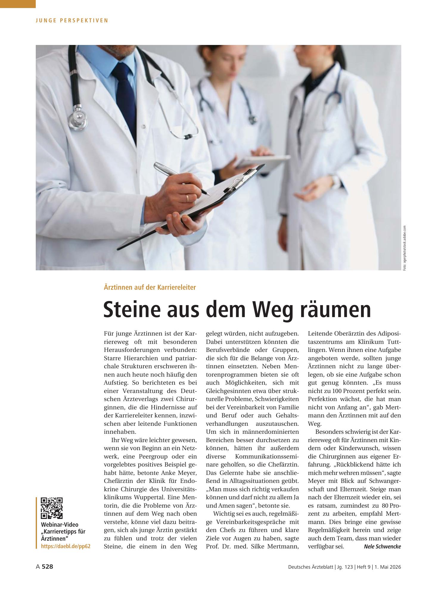Vorschauseite 1: Ärztinnen auf der Karriereleiter: Steine aus dem Weg räumen – Deutsches Ärzteblatt