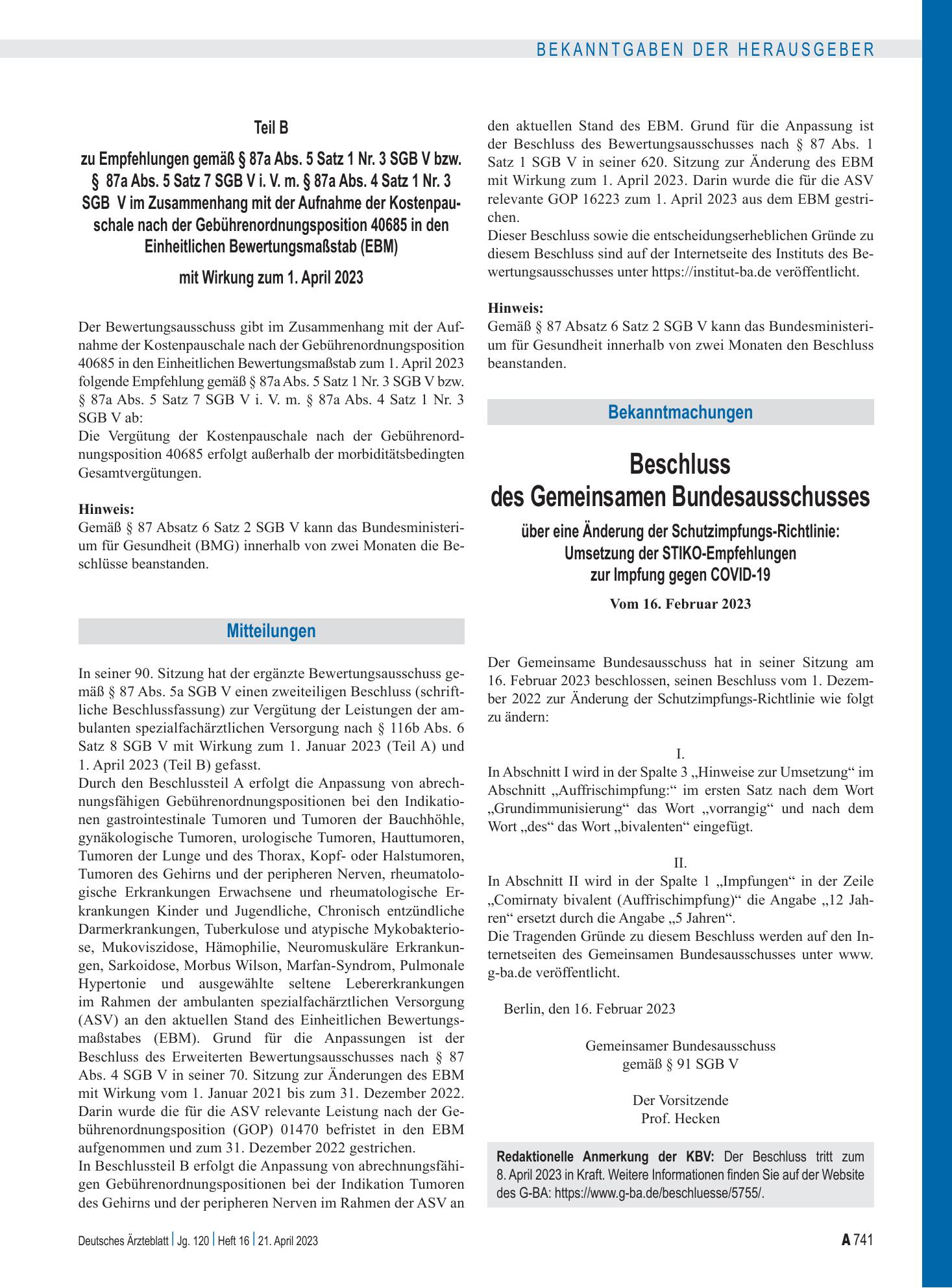 Vorschauseite 1: Mitteilungen – Deutsches Ärzteblatt