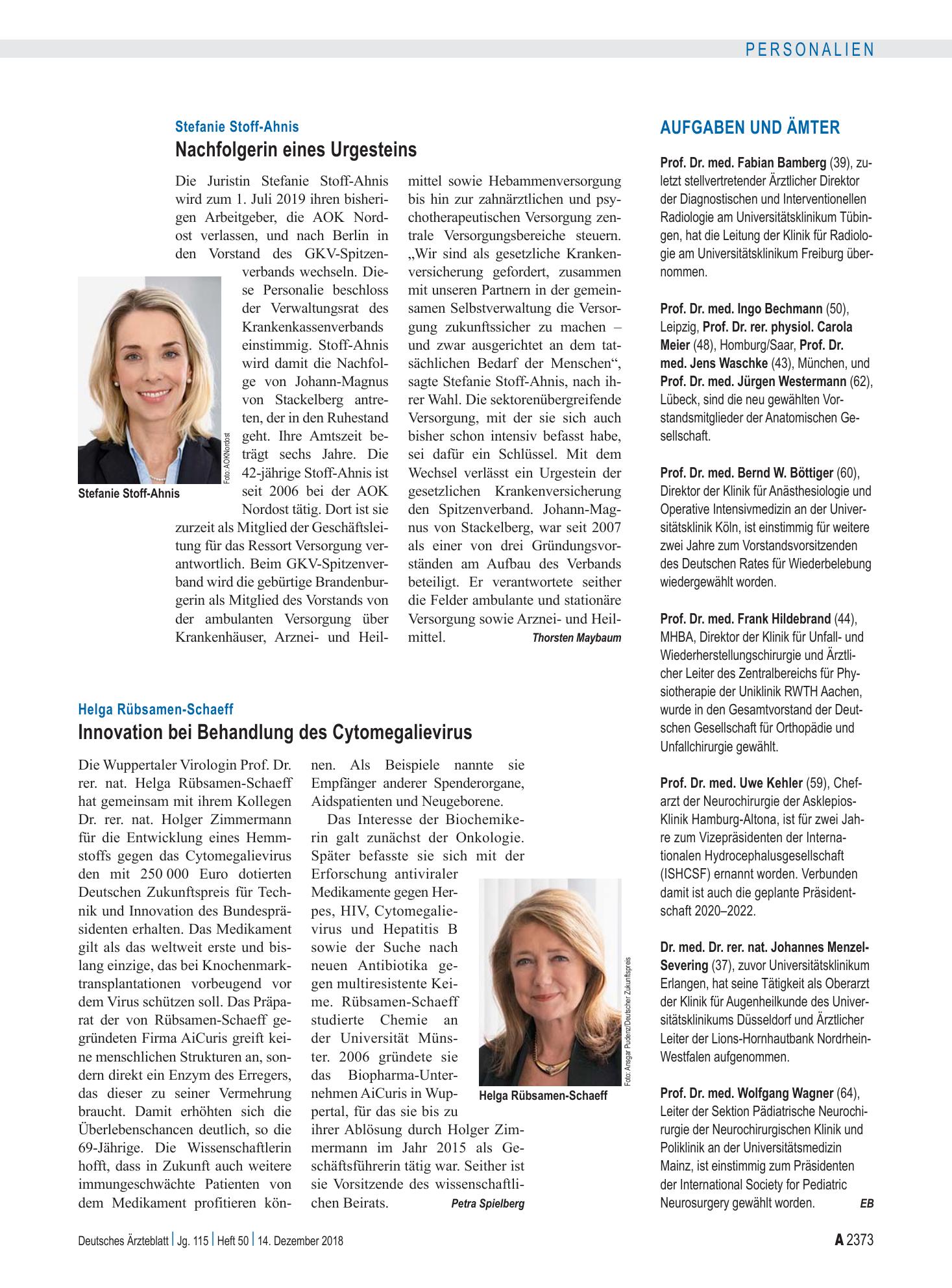 Vorschauseite 1: Aufgaben und Ämter – Deutsches Ärzteblatt