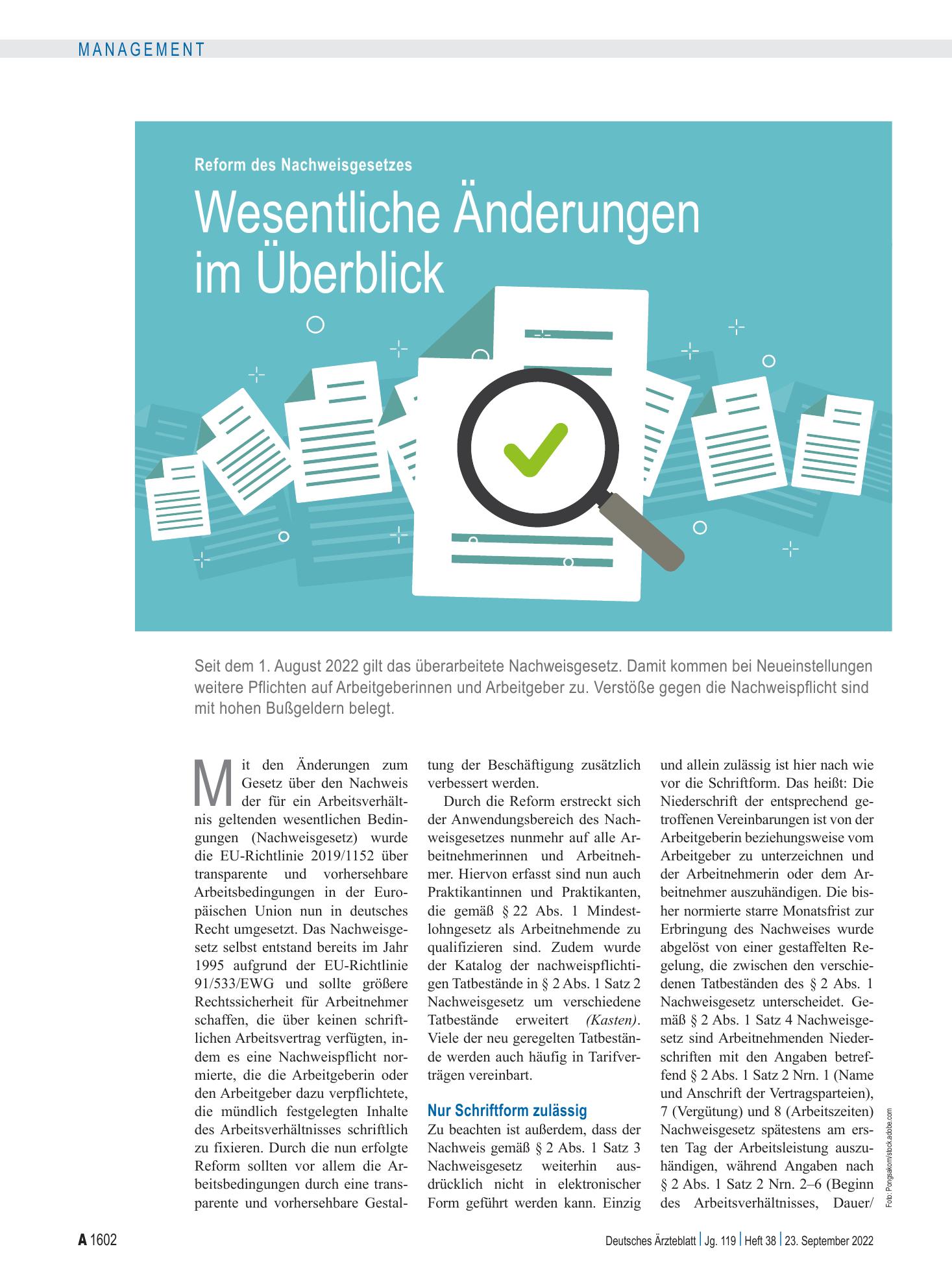 Vorschauseite 1: Reform des Nachweisgesetzes: Wesentliche Änderungen im Überblick – Deutsches Ärzteblatt