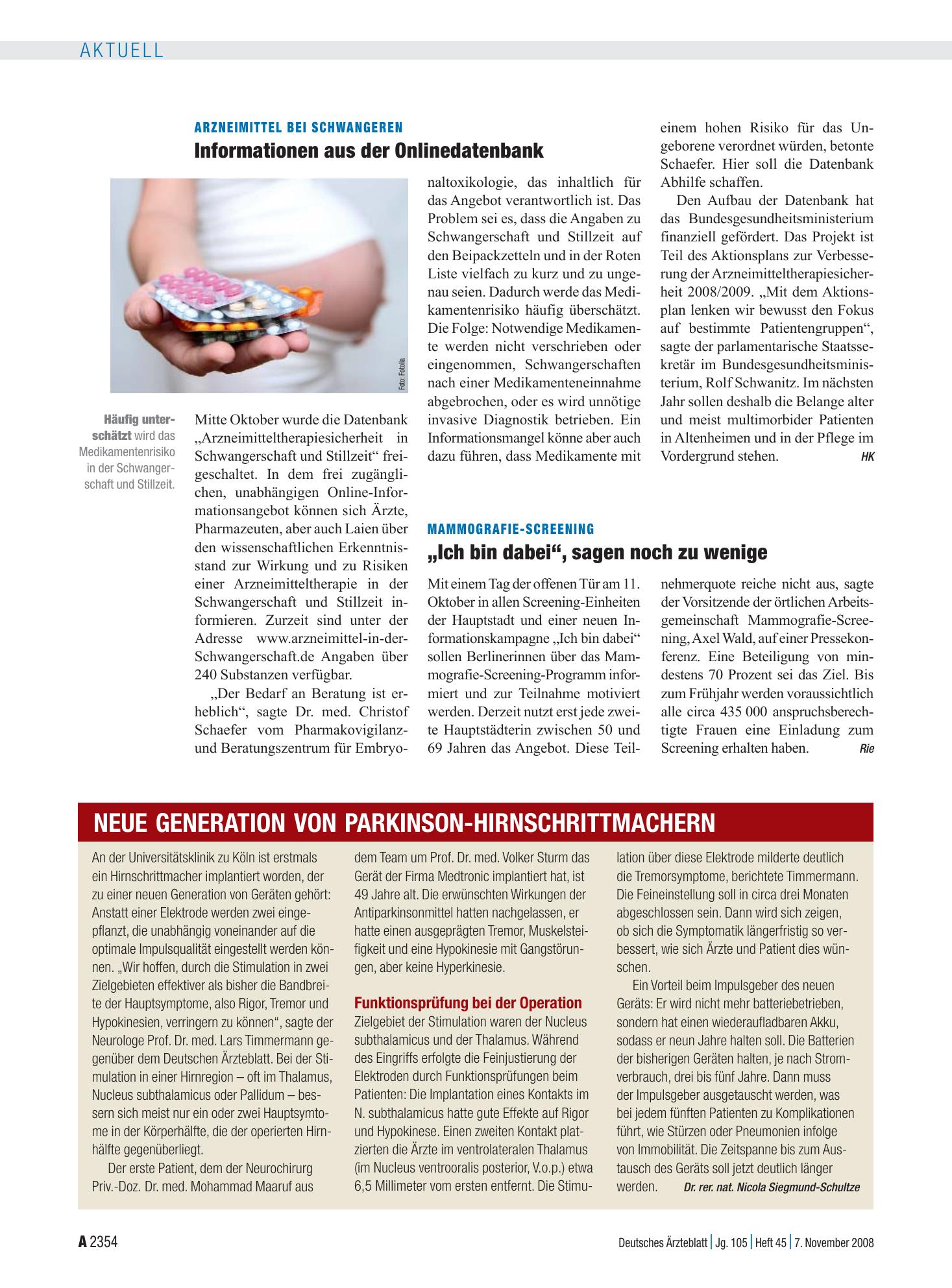 Vorschauseite 1: Neue Generation von Parkinson-Hirnschrittmachern – Deutsches Ärzteblatt