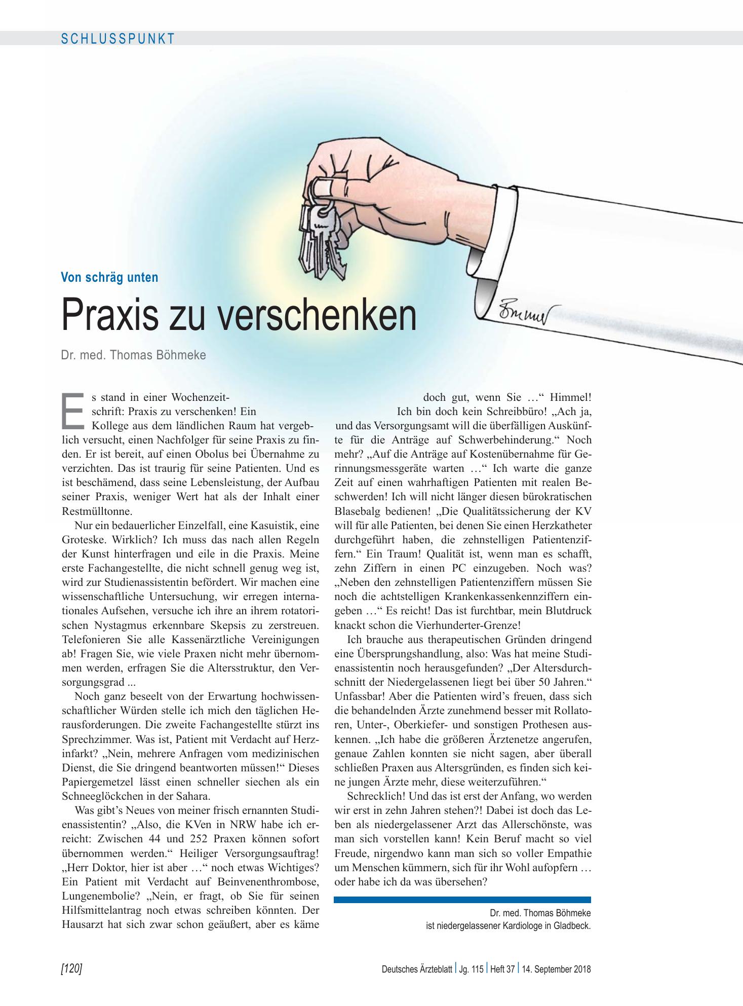 Vorschauseite 1: Von schräg unten: Praxis zu verschenken – Deutsches Ärzteblatt