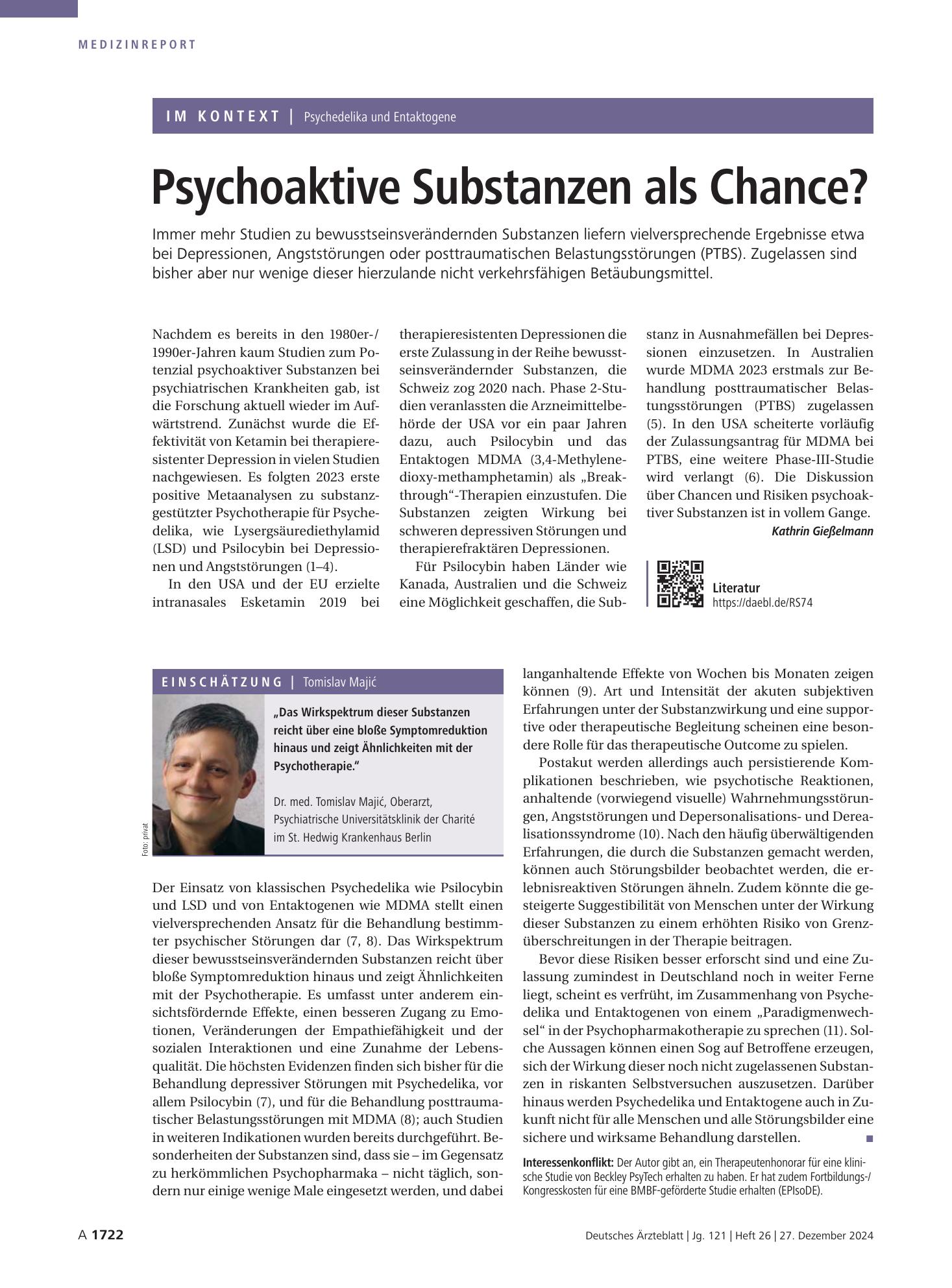 Vorschauseite 1: Psychedelika und Entaktogene: Psychoaktive Substanzen als Chance? – Deutsches Ärzteblatt