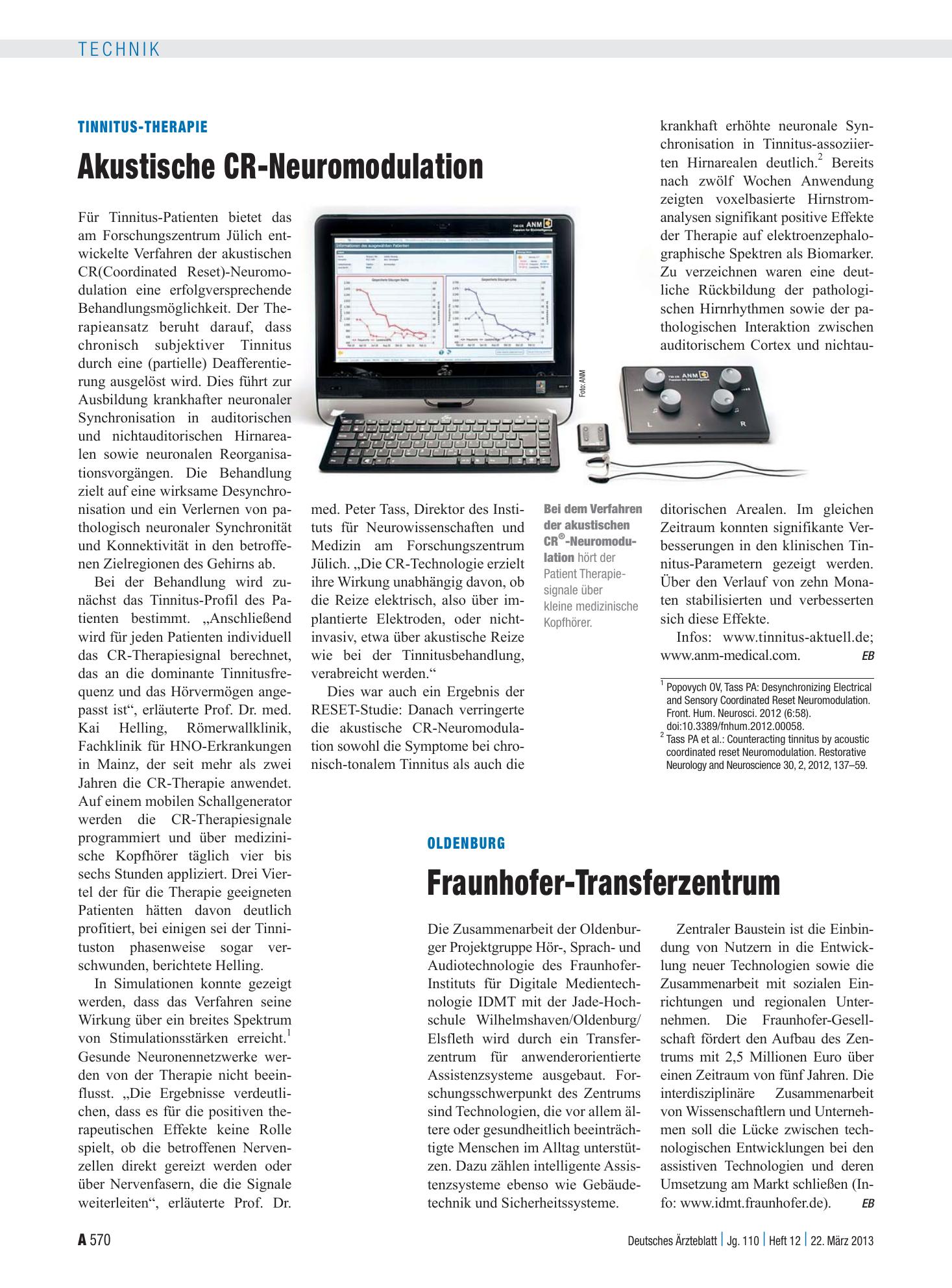 Vorschauseite 1: Oldenburg: Fraunhofer-Transferzentrum – Deutsches Ärzteblatt
